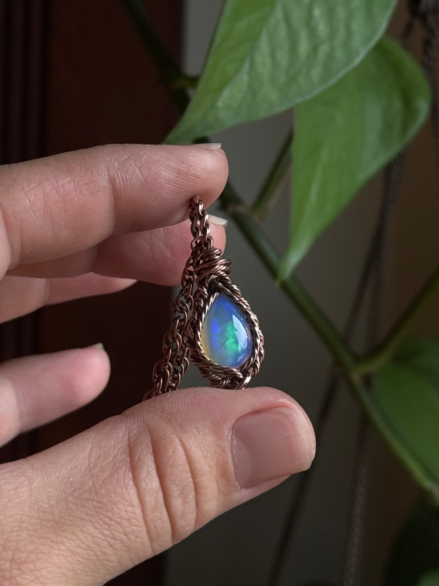 Genuine Opal Teardrop in copper