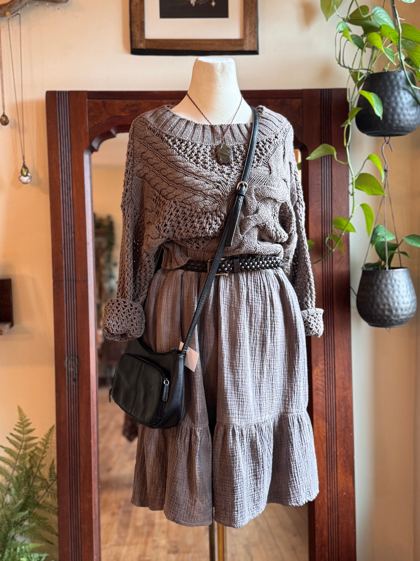 Eco Dye ~ Upcycled muslin dress with pockets size M