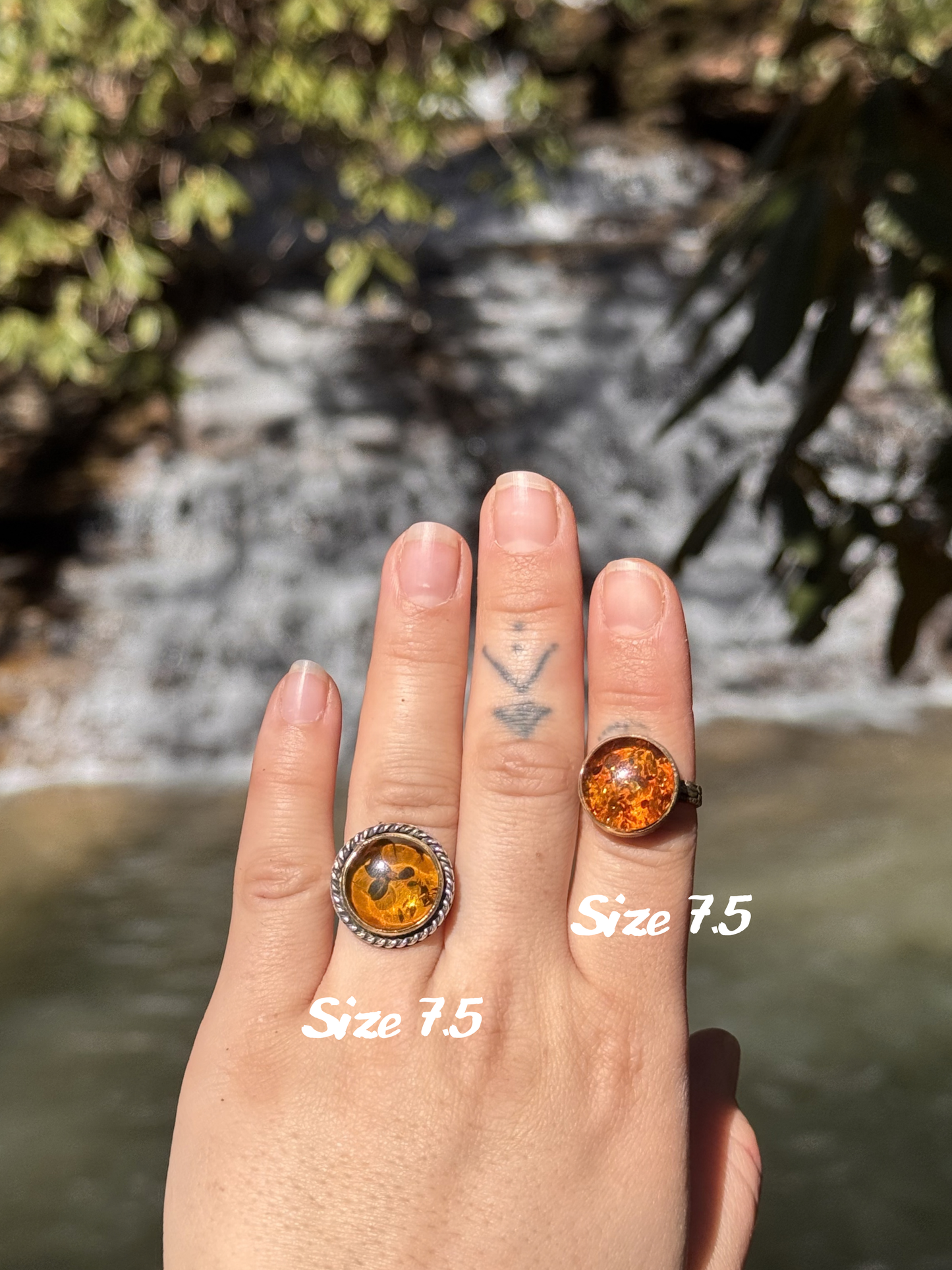 Brass Amber Ring~ size 7.5