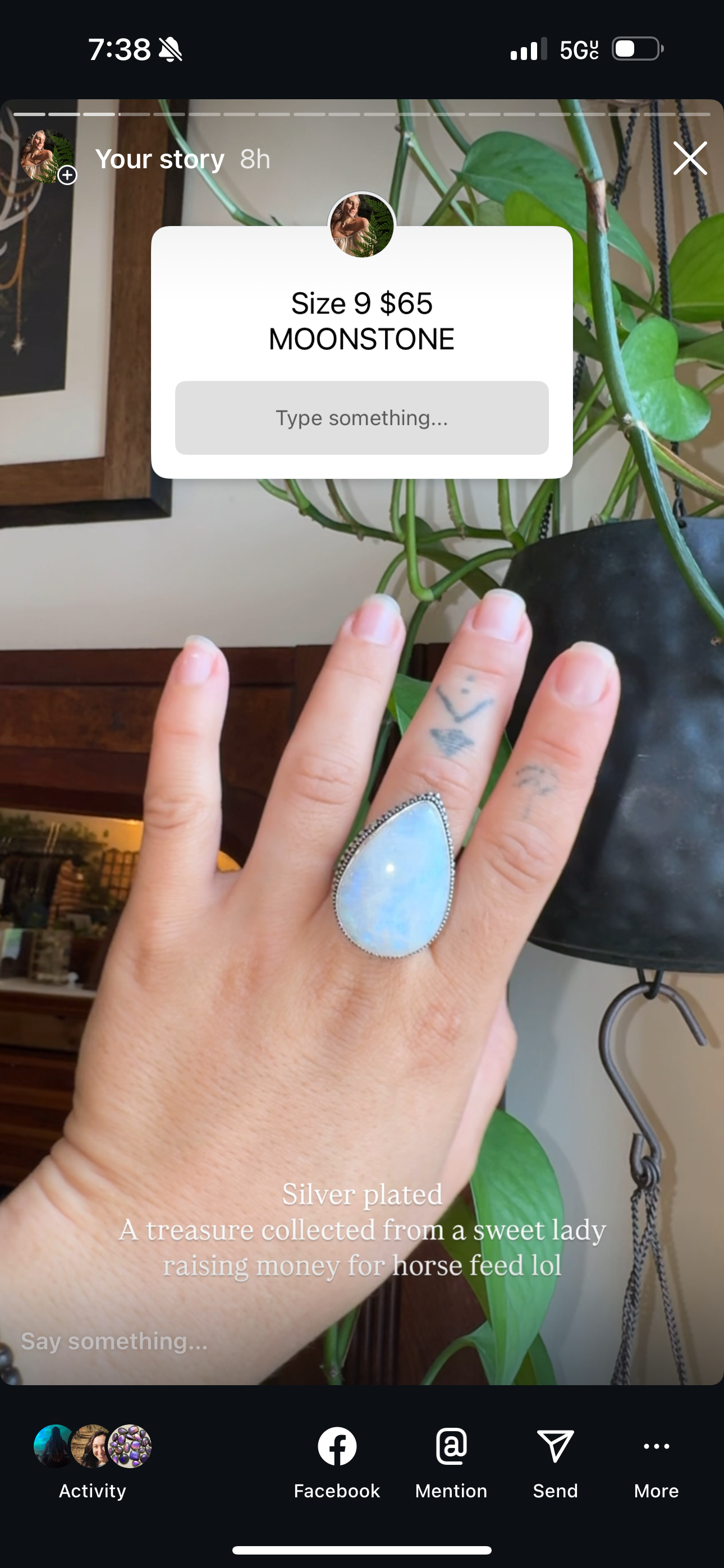 Big ol Moonstone Ring 9