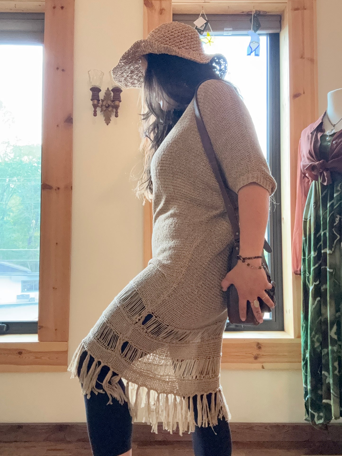 S-XL knit fringe dress
