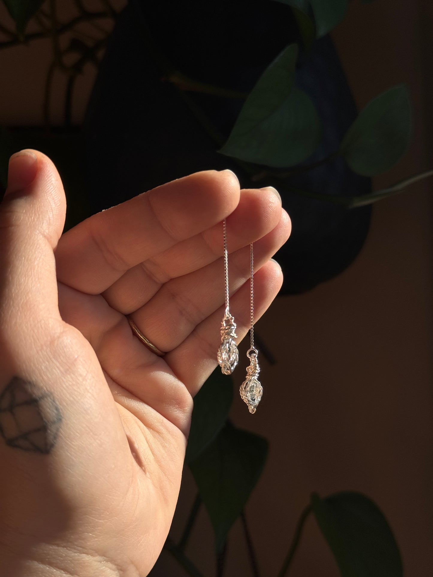 Petite Herkimer Diamond Threader Earrings ~ Sterling