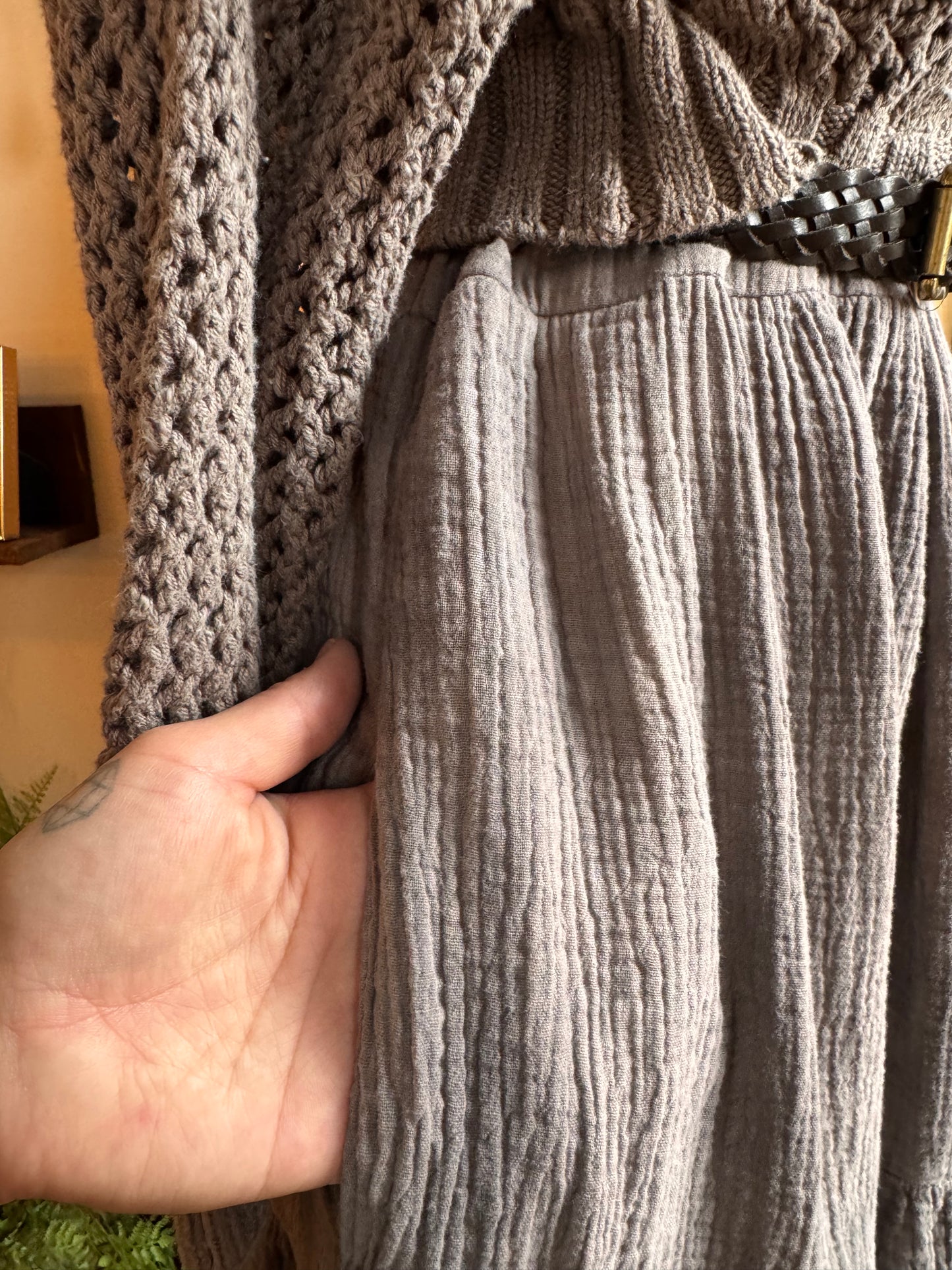 Eco Dye ~ Upcycled muslin dress with pockets size M
