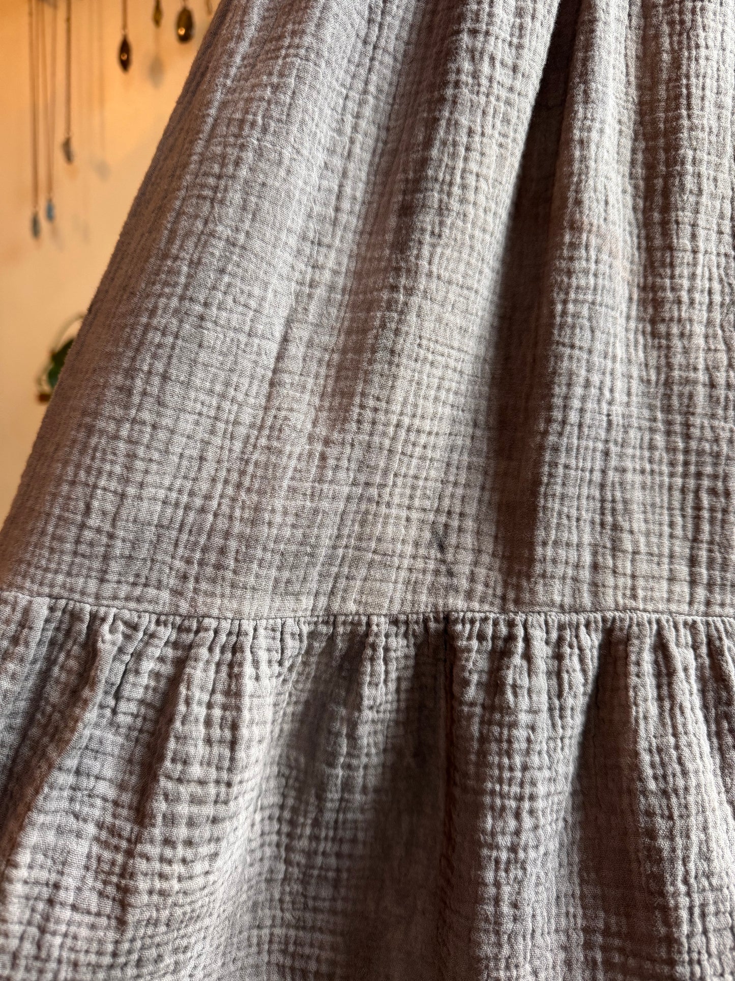 Eco Dye ~ Upcycled muslin dress with pockets size M