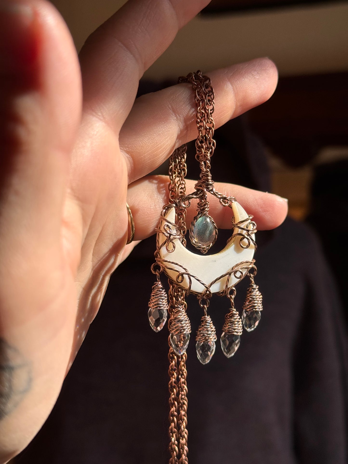 Half Moon Medallion ~ mother of pearl and labradorite