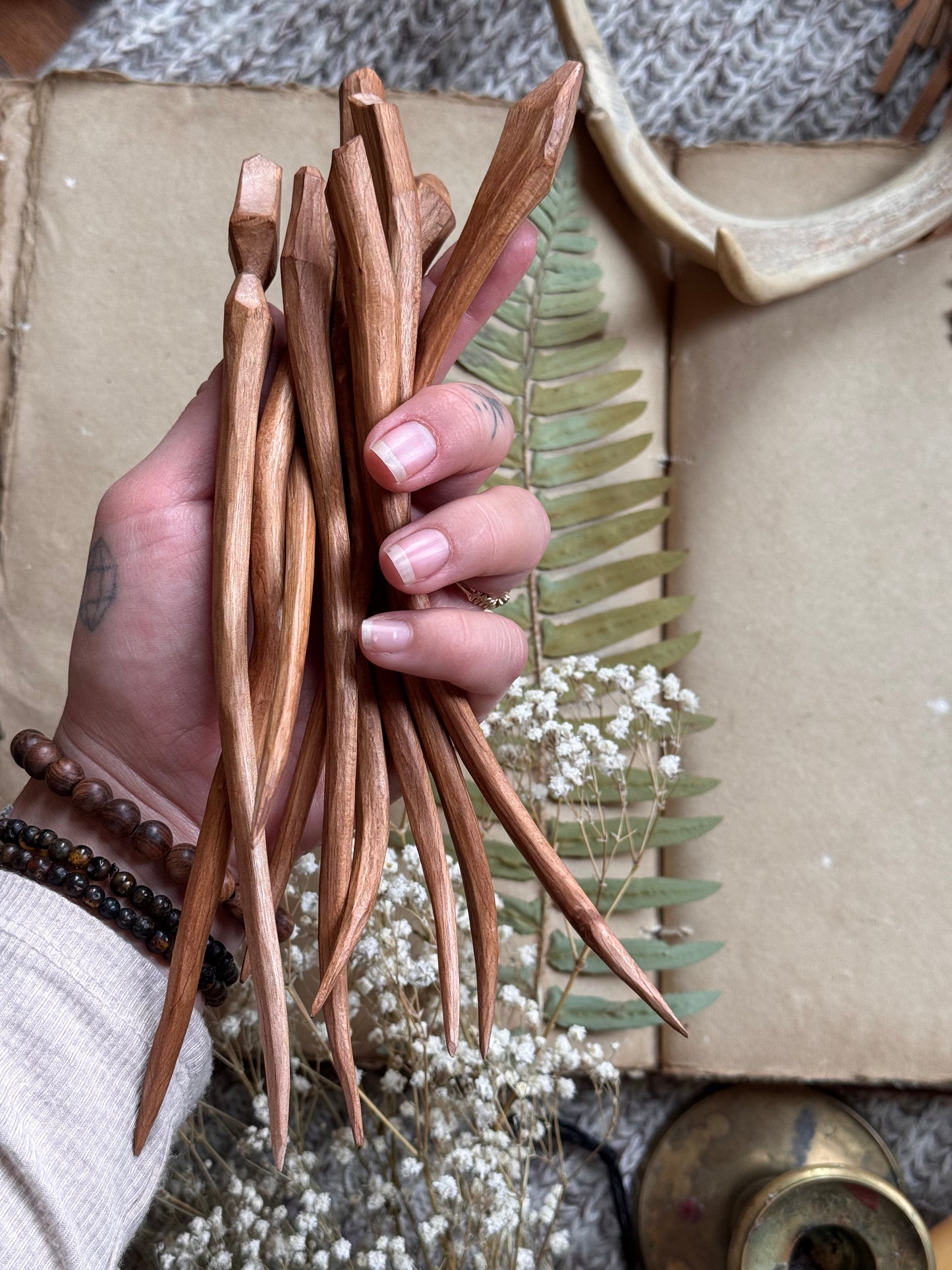 Hand carved hair sticks