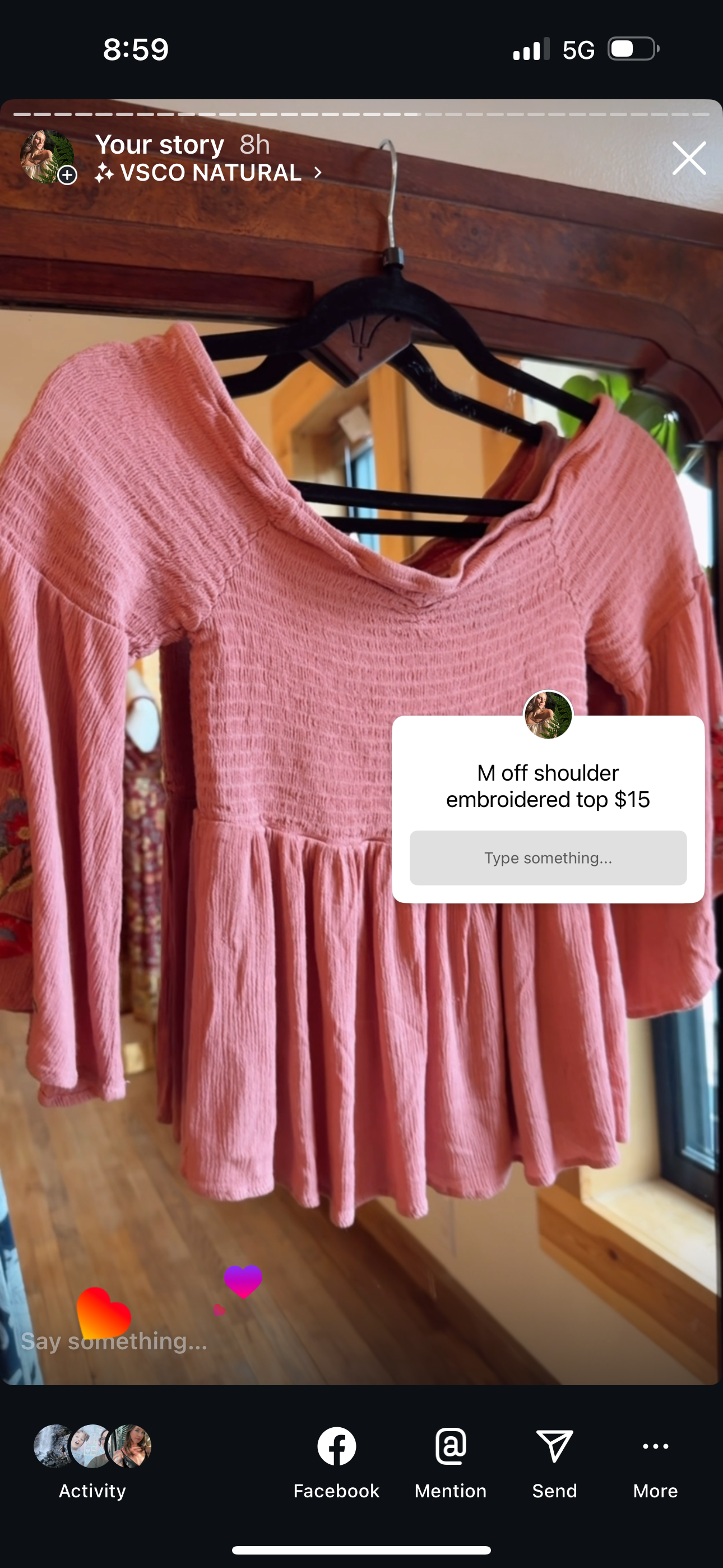 Pink embroidered flower top M