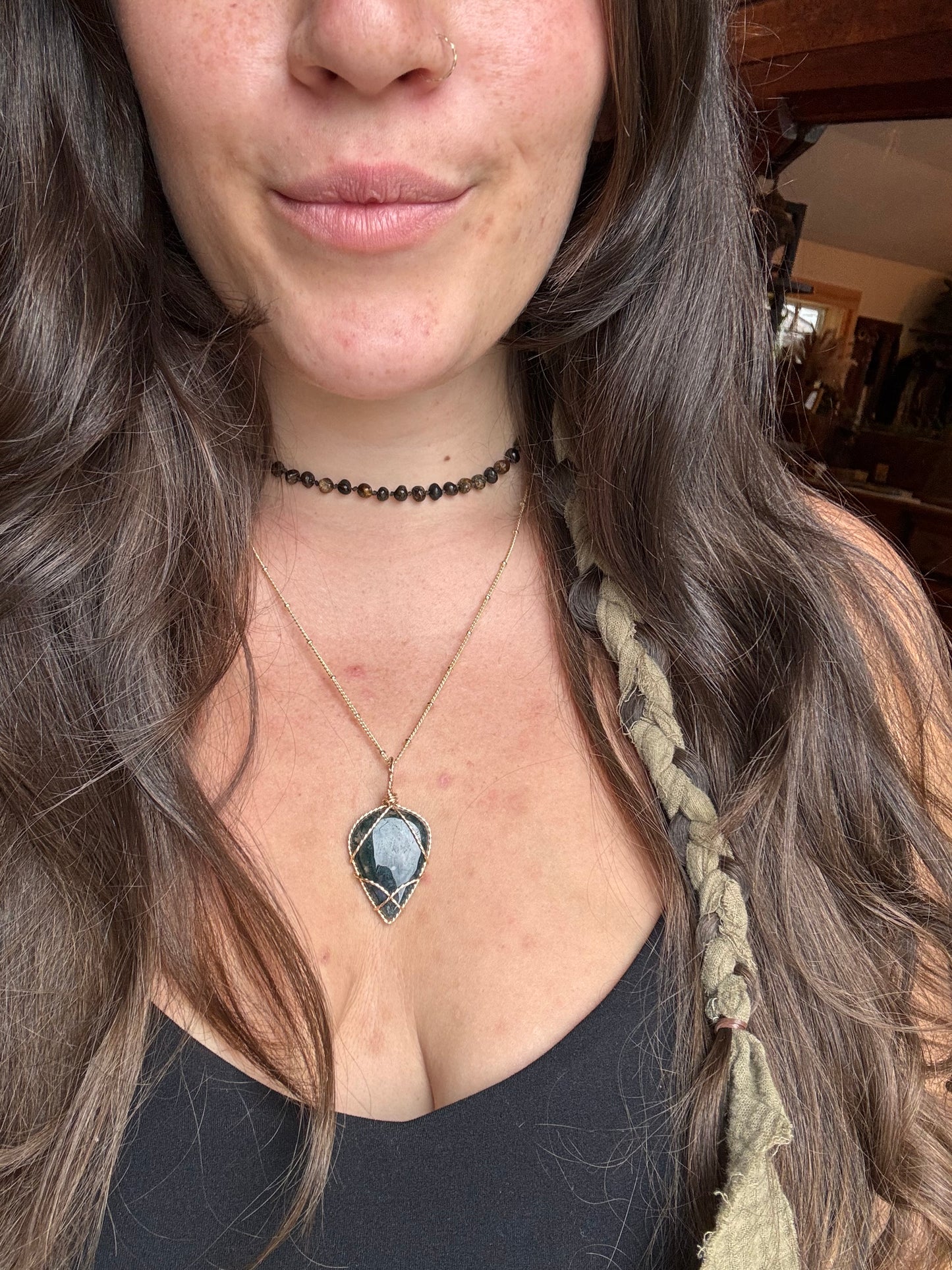 14k Moss Agate Tear Drop