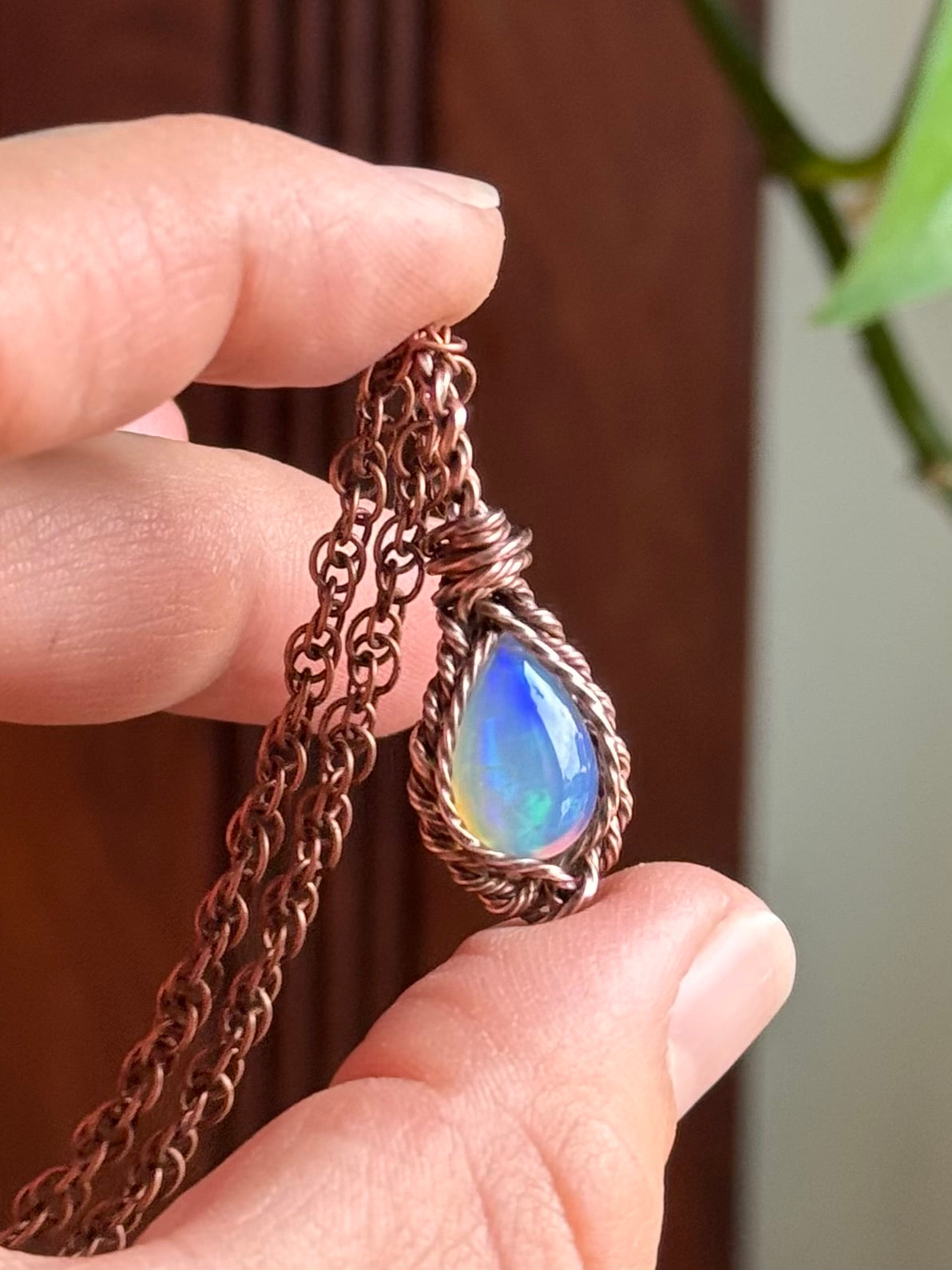 Genuine Opal Teardrop in copper