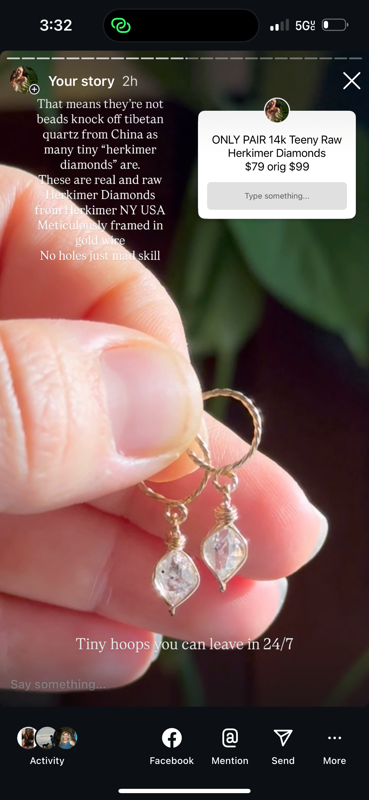 Herkimer Diamond Mini hoops 14k