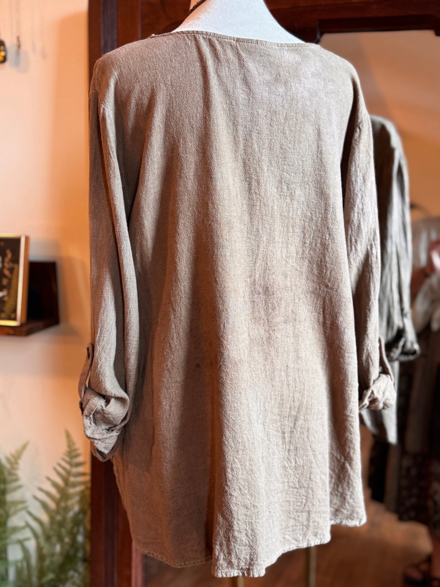 Eco Dye ~ Upcycled linen top size M-L