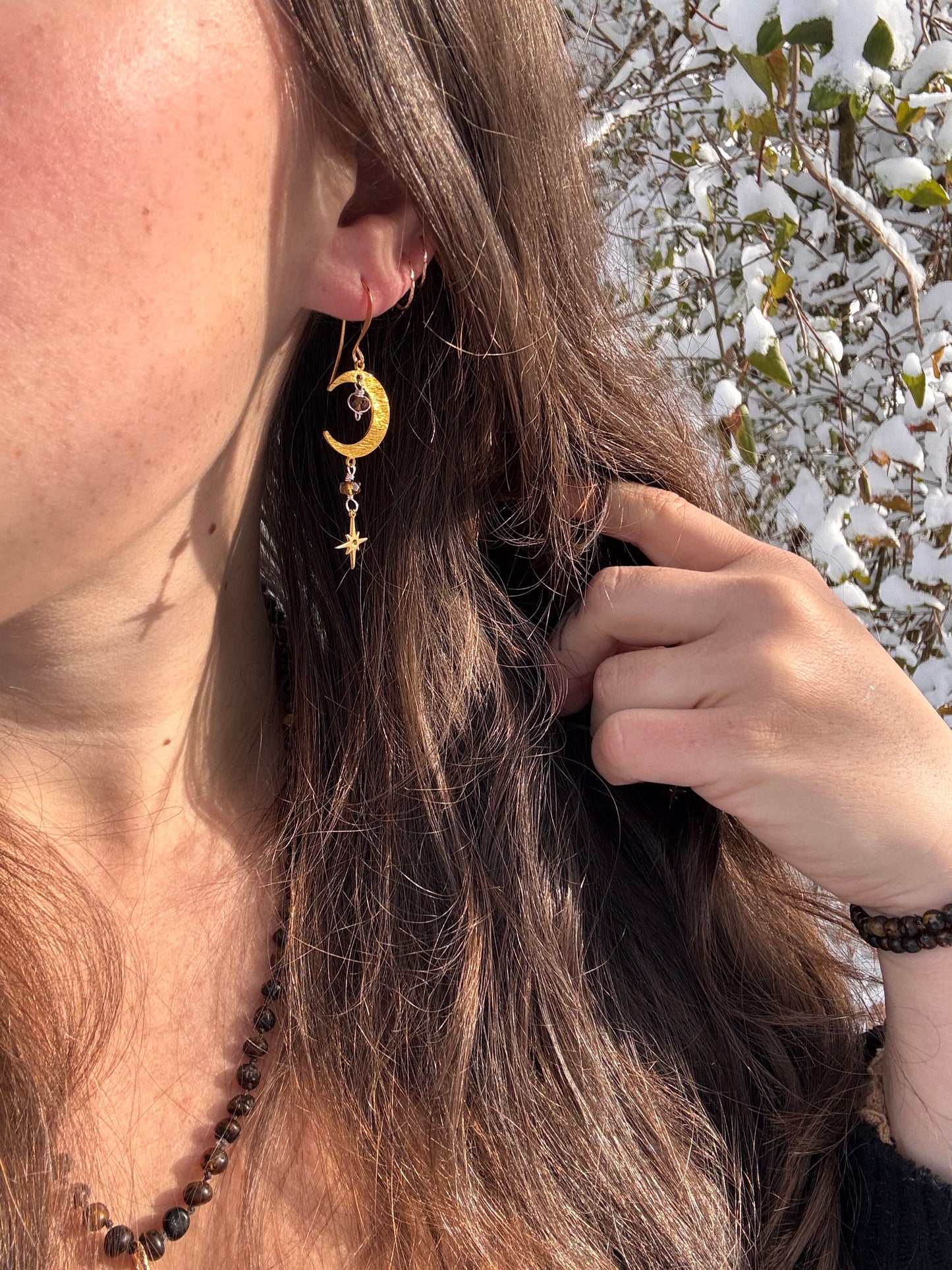 Solstice Moon Earrings ~ brown tourmaline