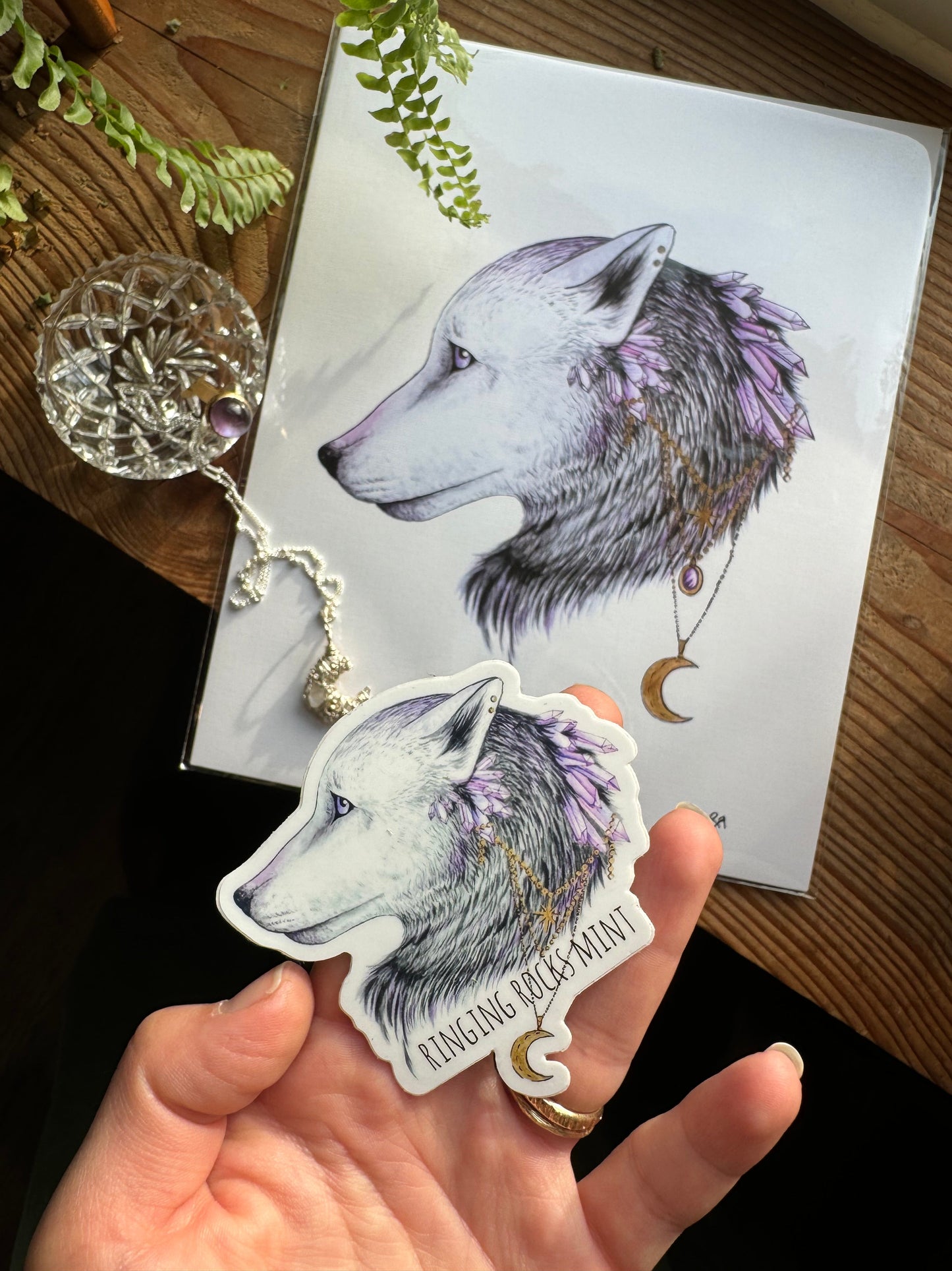 She Wolf with Amethyst 3" Sticker