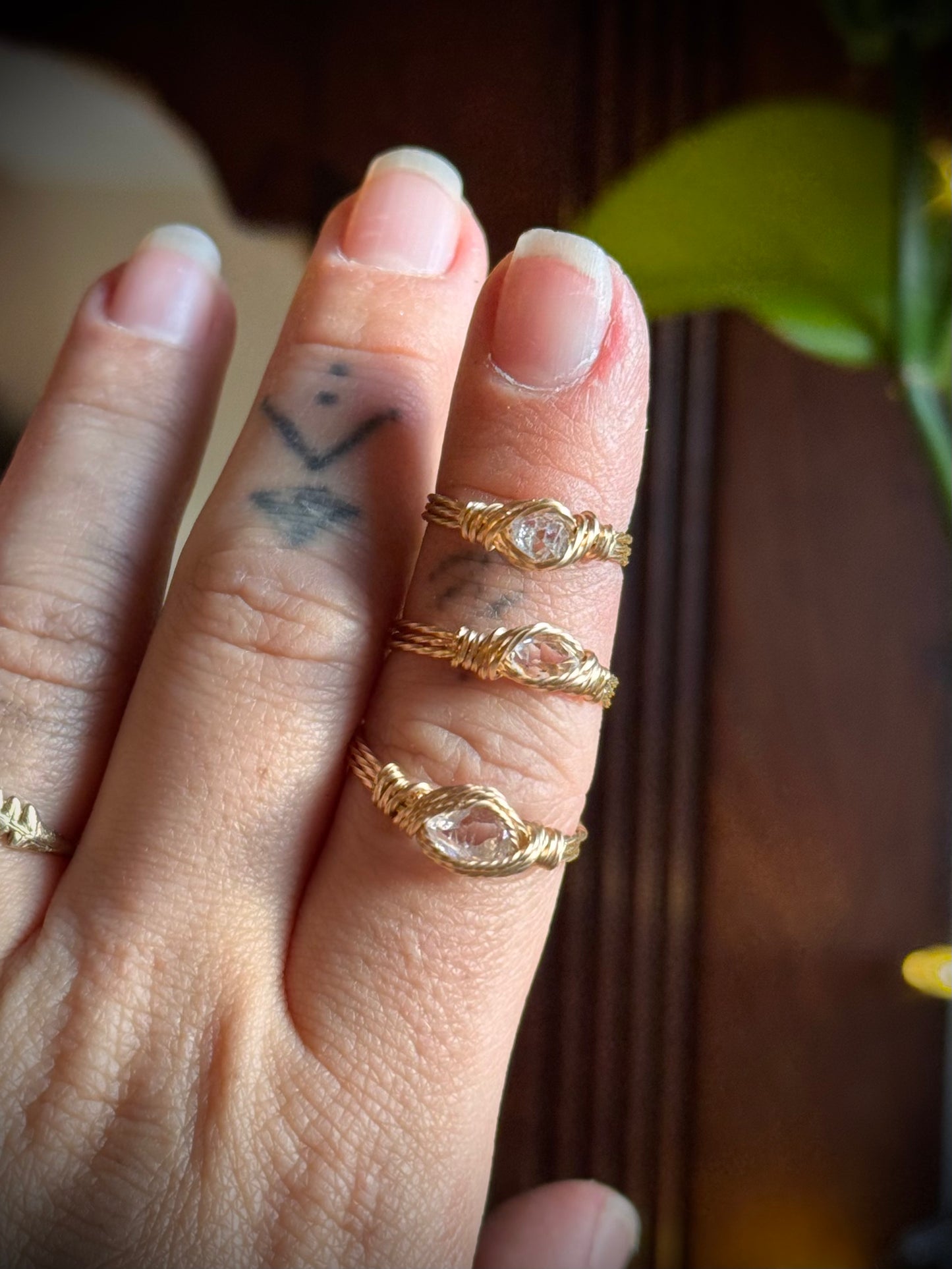 Herkimer Diamond Ring ~ 14k Gold sizes 5 7 or 9