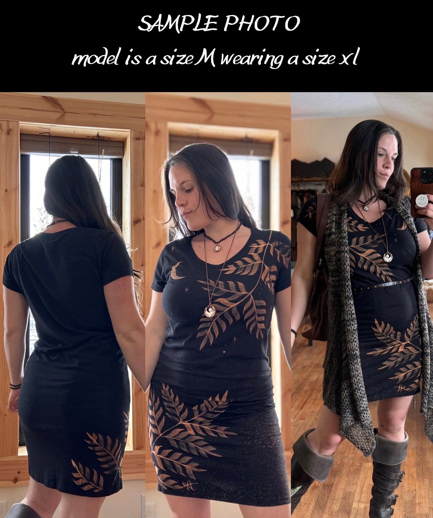 Handpainted fern tee dress L