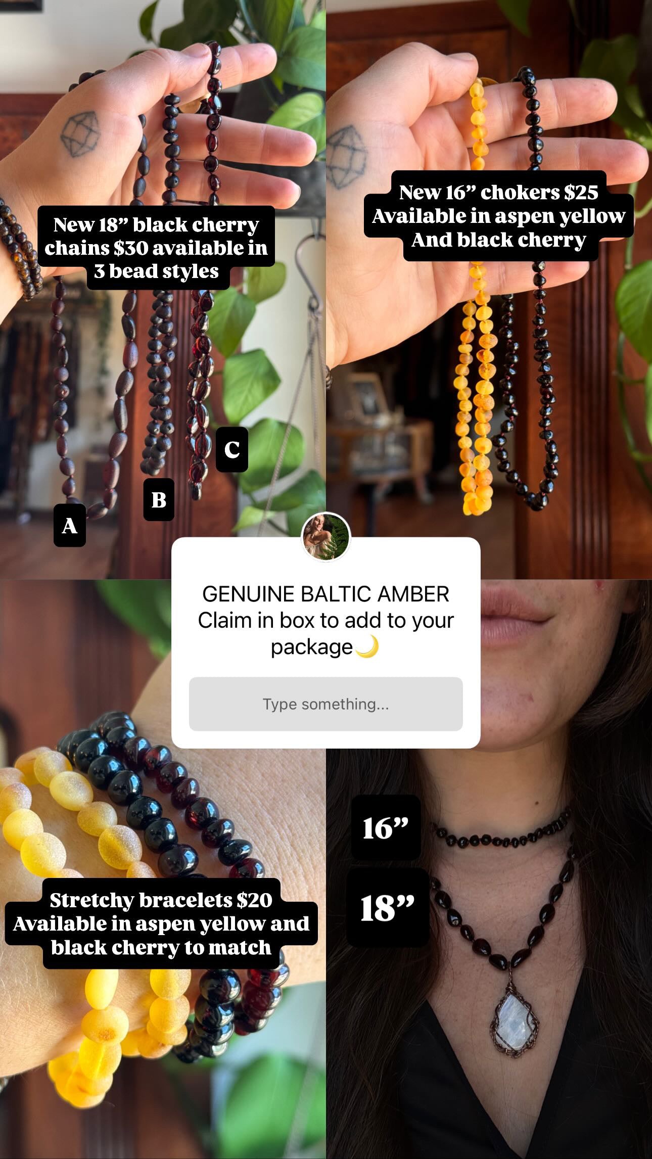 New Baltic Amber 18” chain~ raw & round black cherry