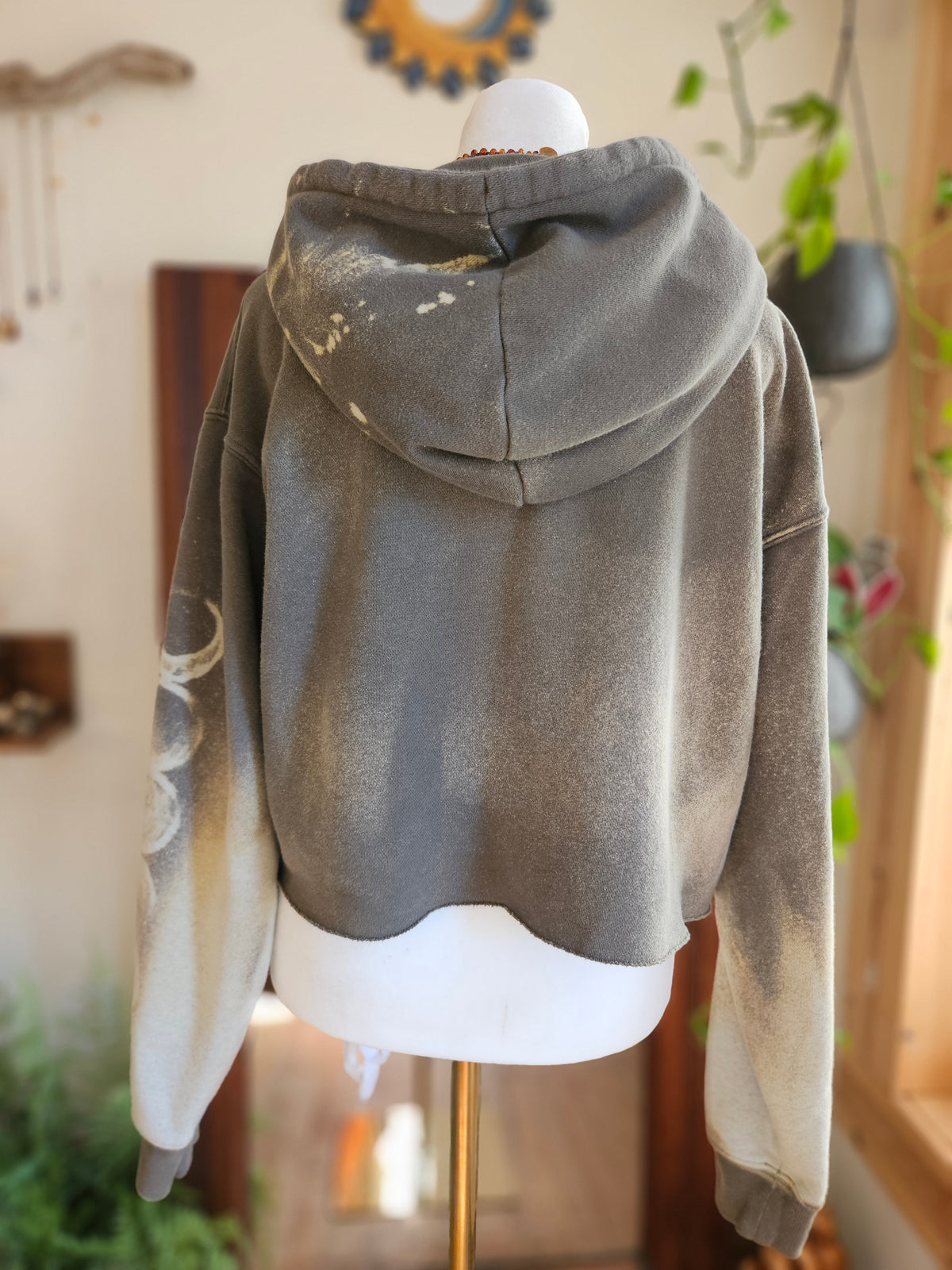 Size Medium Hand Painted Crop Hoodie
