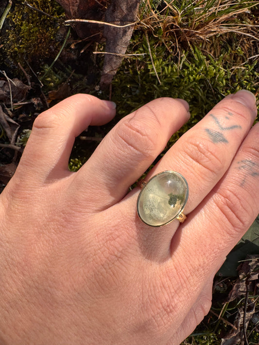 Brass Prehnite Ring ~size 8.5