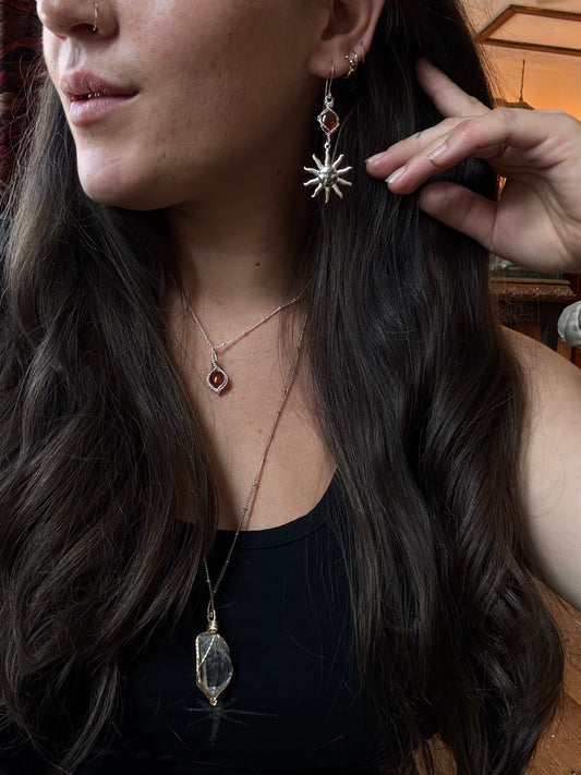 Garnet Silver Sun Earrings