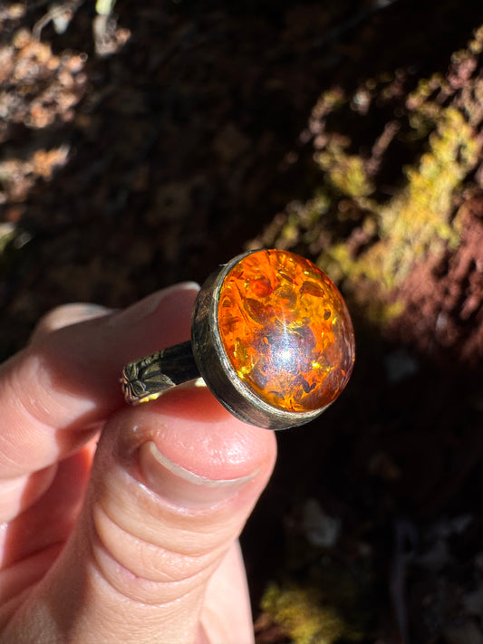 Brass Amber Ring~ size 7.5