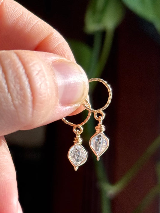 Herkimer Diamond Mini hoops 14k