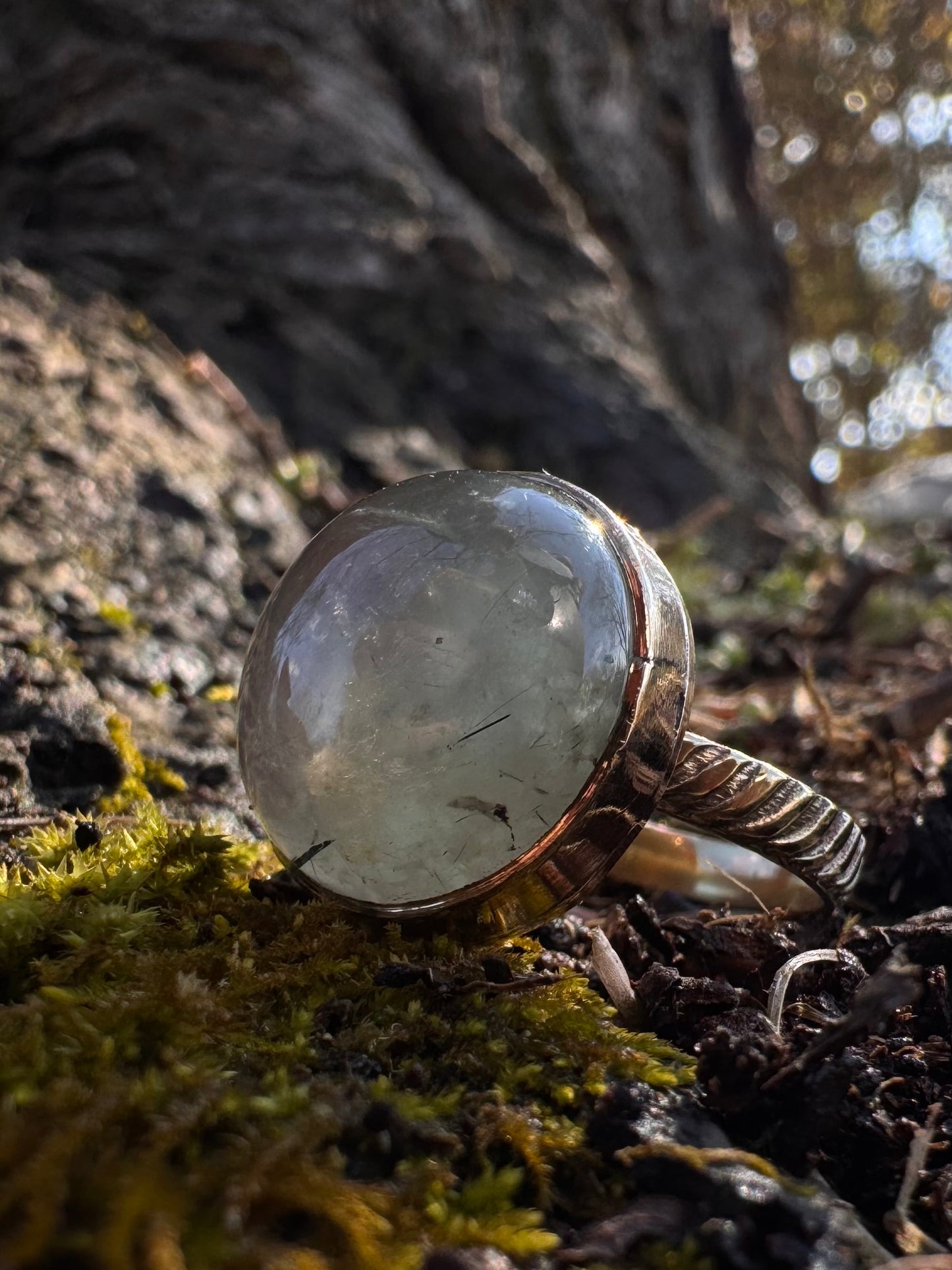 Brass Prehnite Ring ~size 8