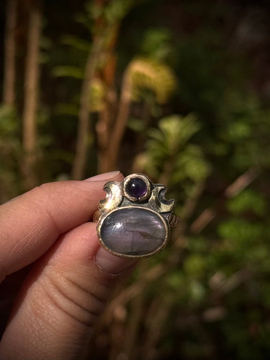 Moon Goddess Ring ~ Lavender Labradorite size 9