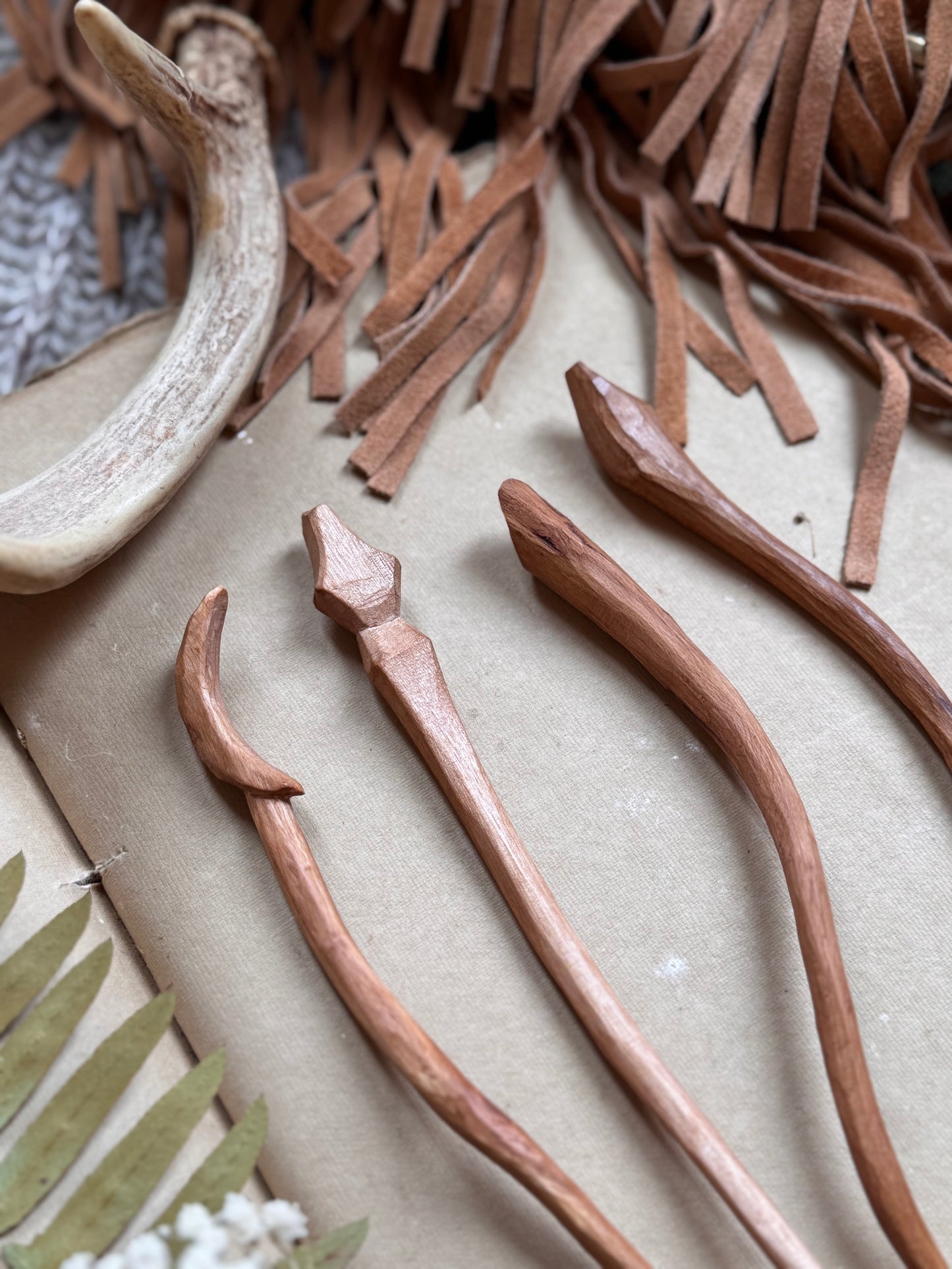 Hand carved hair sticks