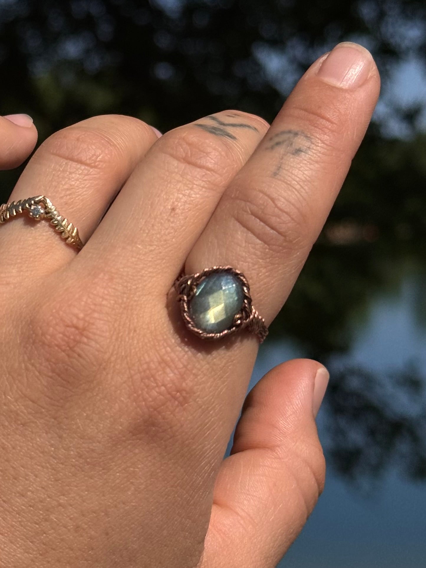 Specialty faceted labradorite ring size 9