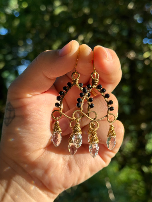 New Belle Earrings ~ Brass & Black Tourmaline