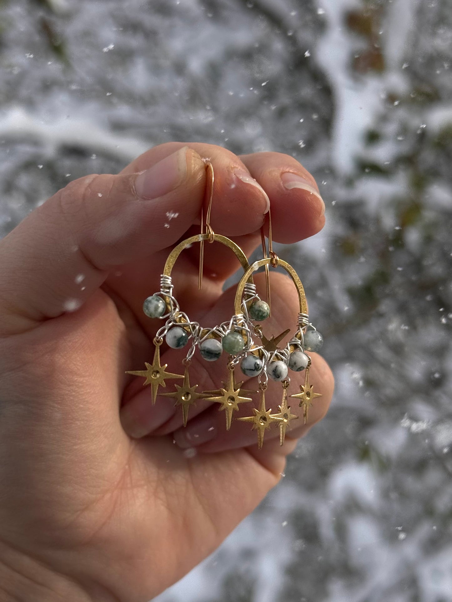 Solstice Hoop Earrings ~ moss agate