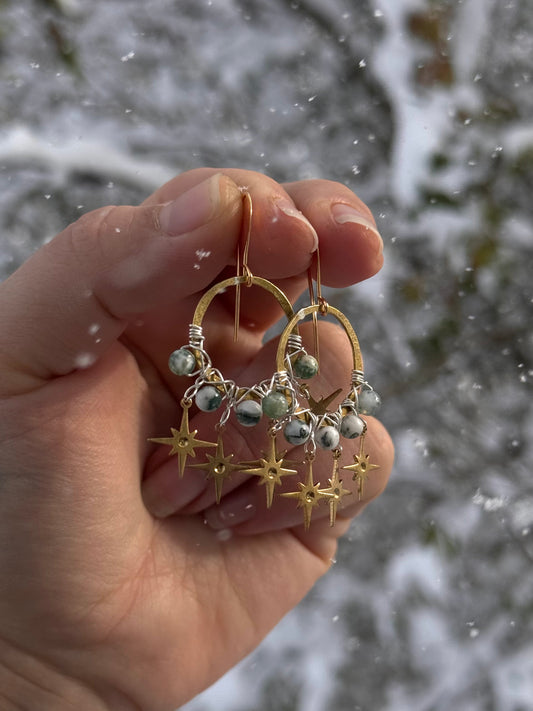 Solstice Hoop Earrings ~ moss agate