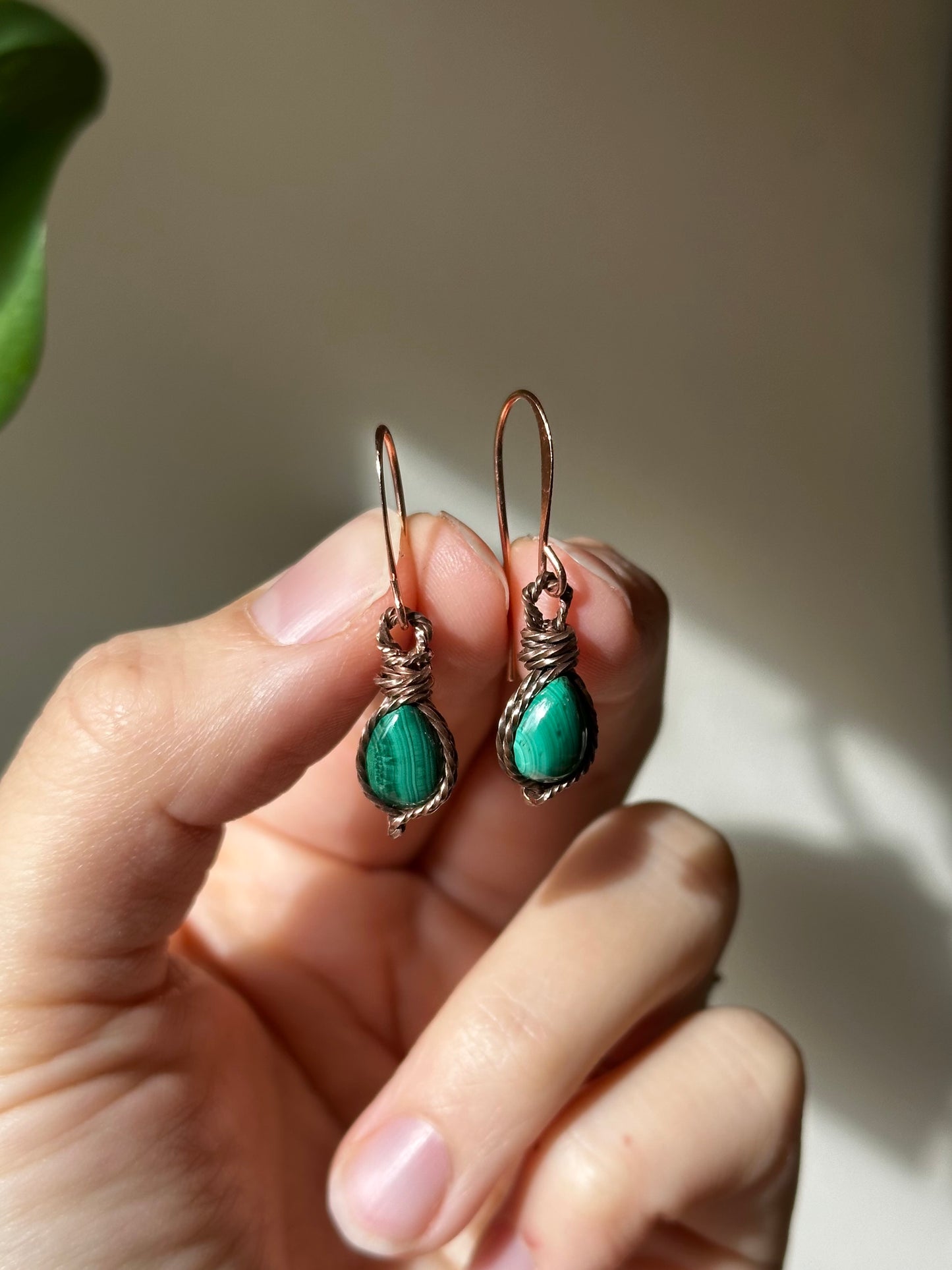 Malachite Earrings ~ Copper