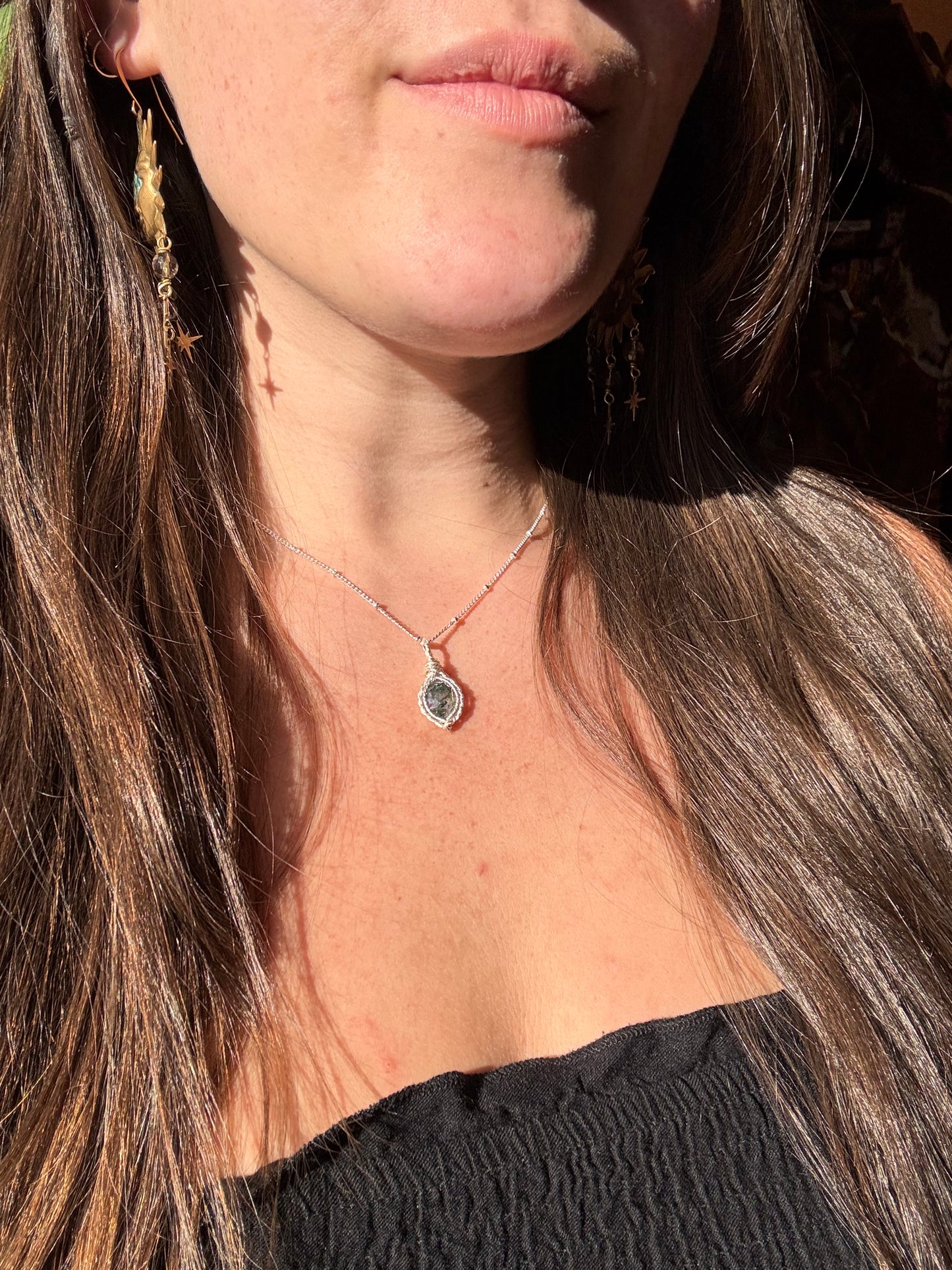 Mini Moss Agate in Sterling Silver