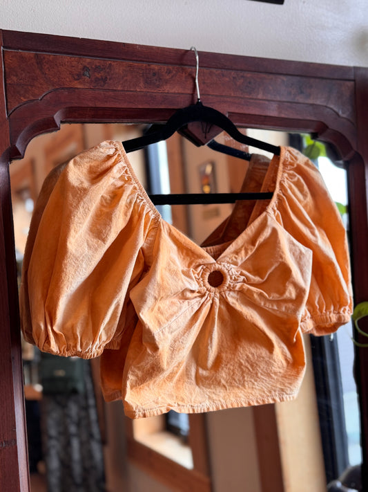 Eco Dye ~ Upcycled Puff Sleeve Crop Top Size S