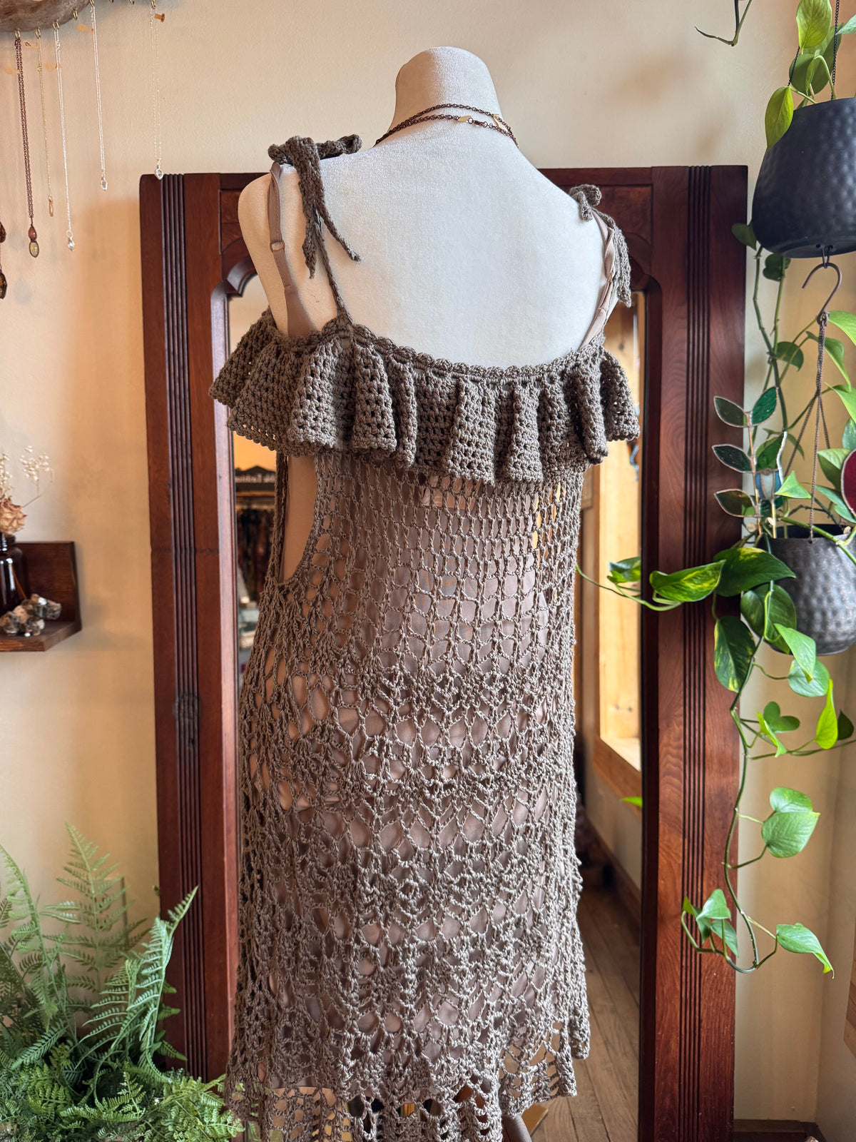Size M/L rabbit hair brown knit off the shoulder dress