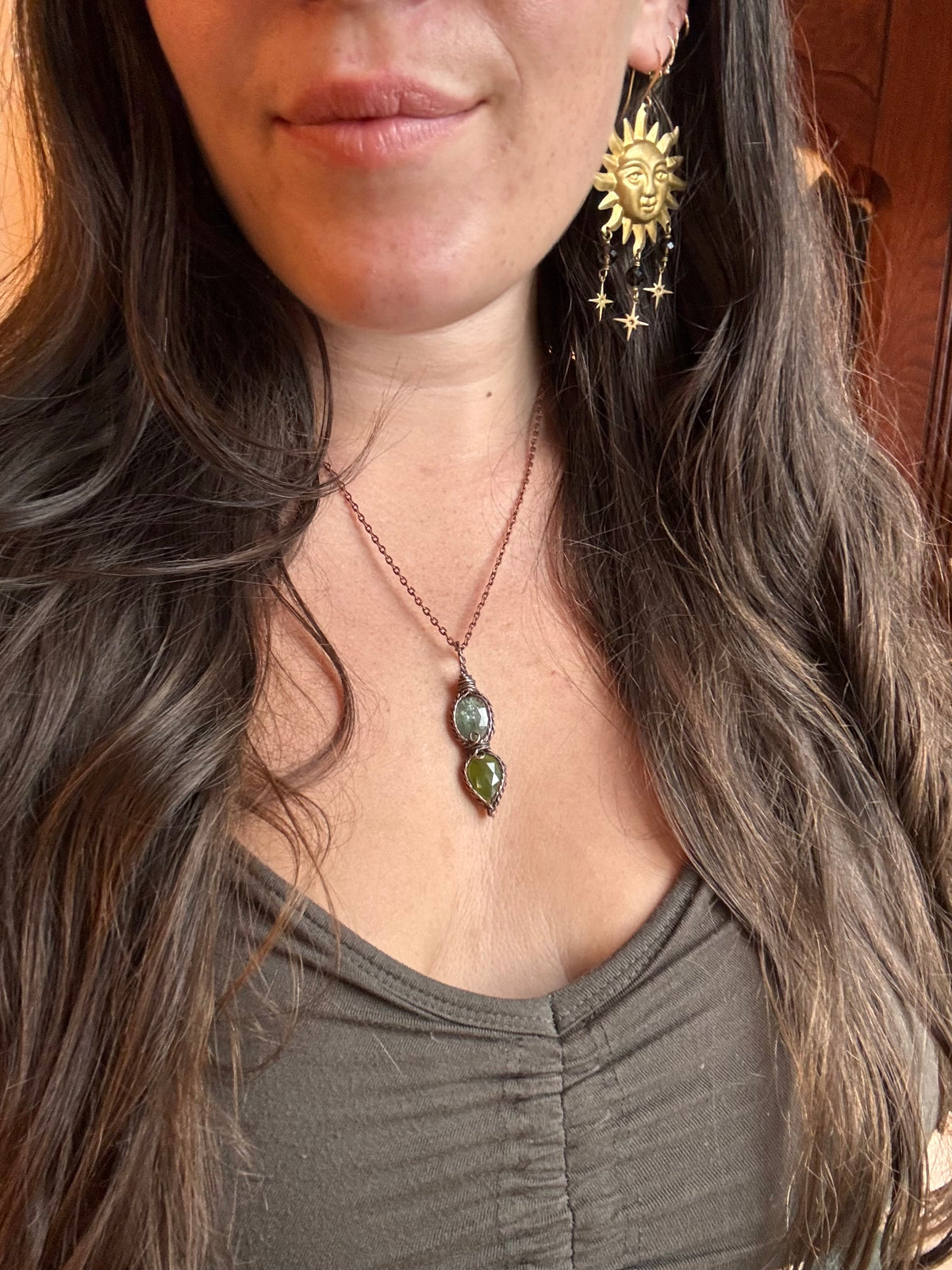 Kyanite & Vesuvianite Freyja Pendant with moon and star detail