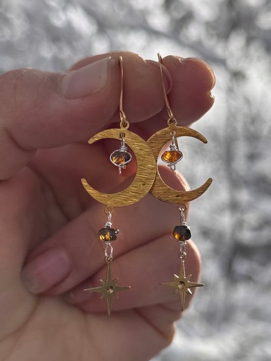 Solstice Moon Earrings ~ brown tourmaline