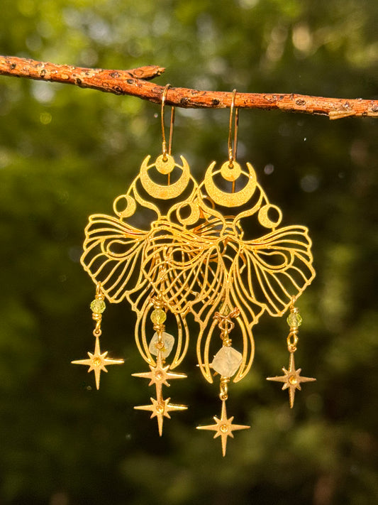 Lightweight Brass Luna Moth Earrings ~ multi gem options