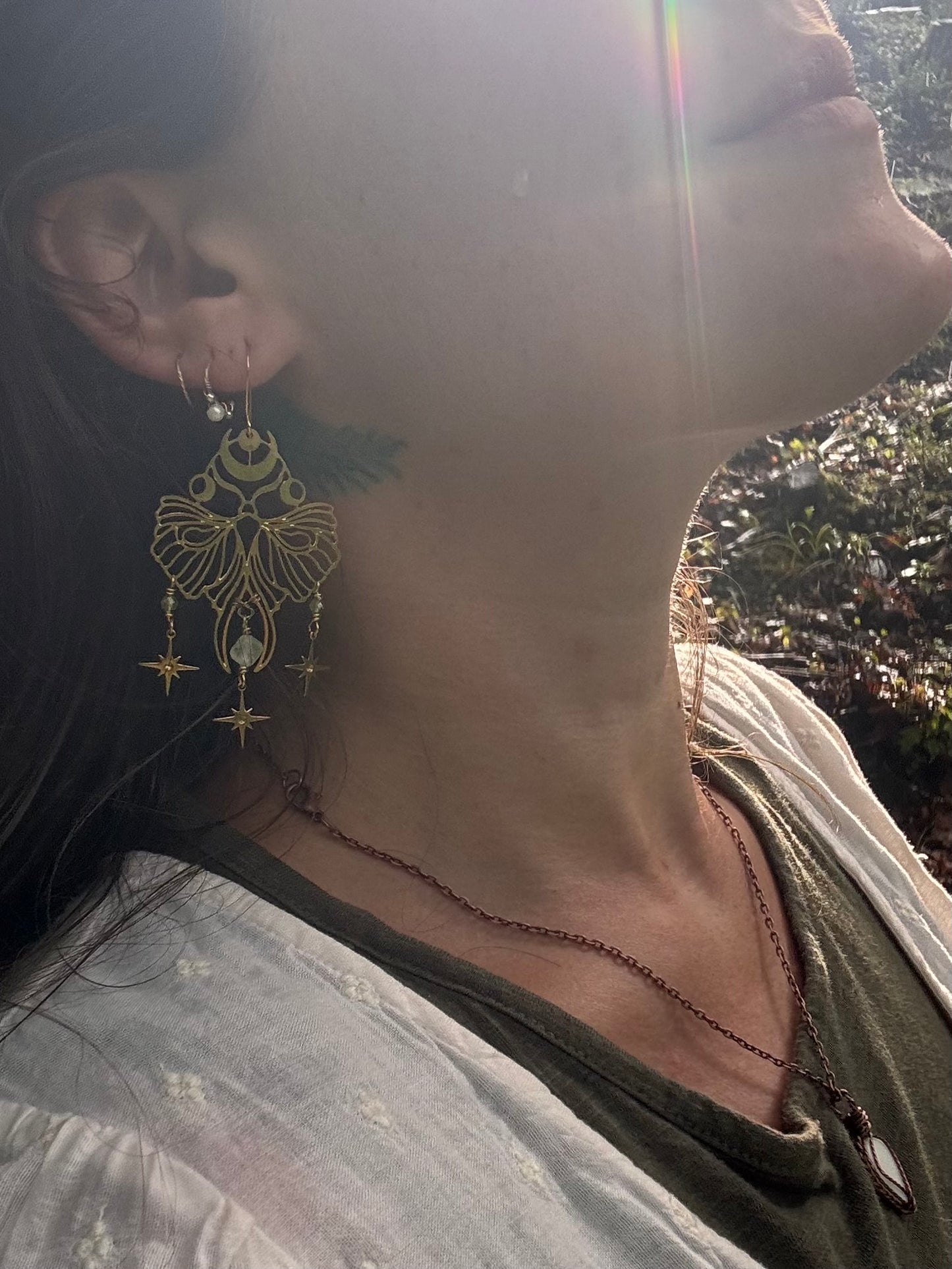 Lightweight Brass Luna Moth Earrings ~ multi gem options