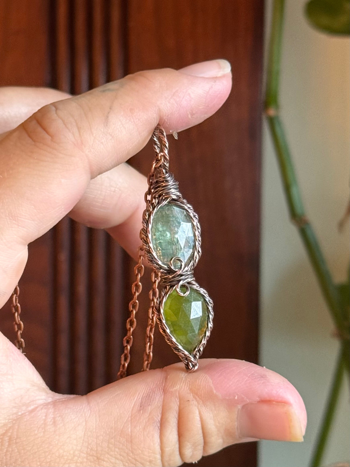 Kyanite & Vesuvianite Freyja Pendant with moon and star detail