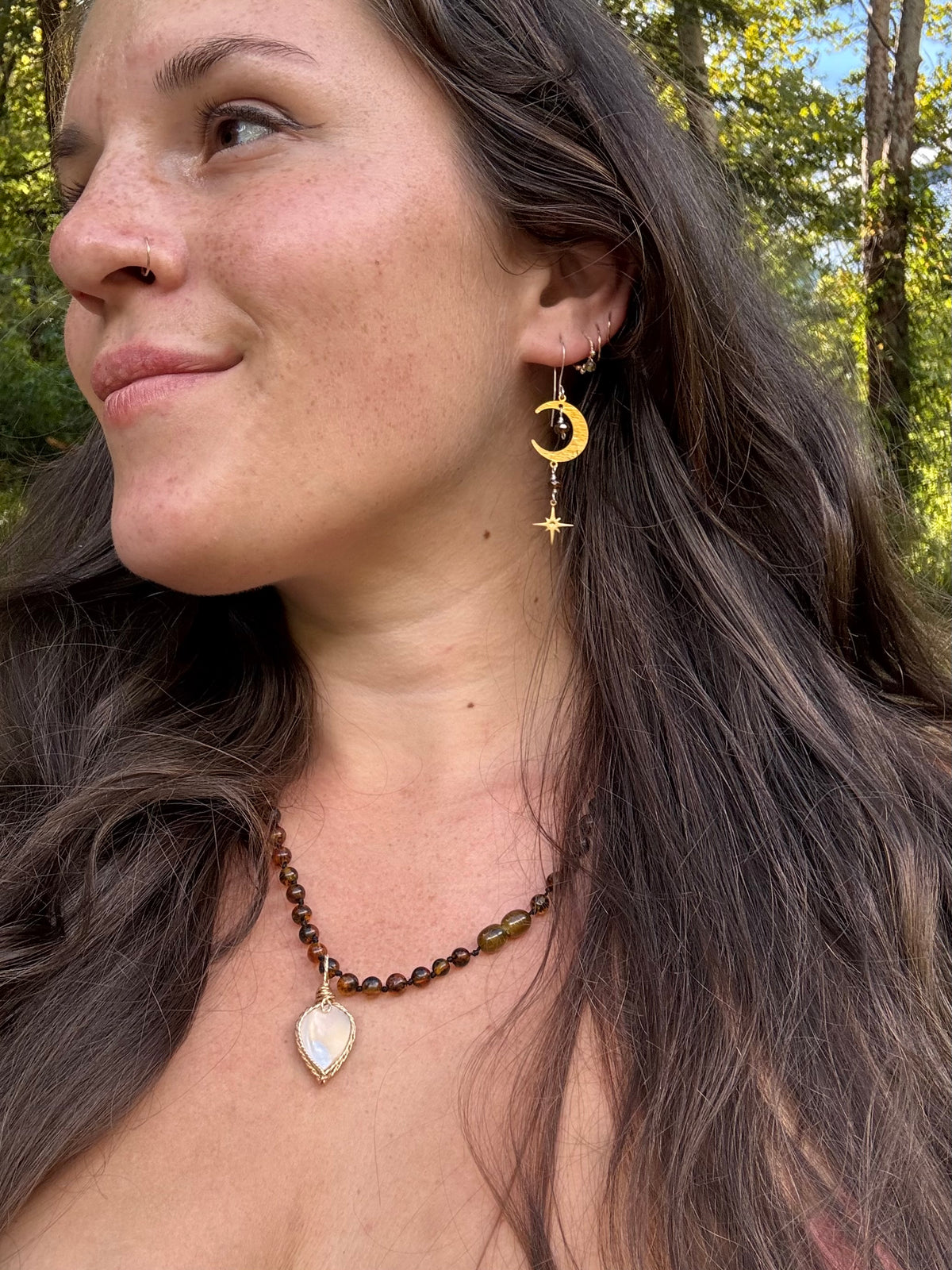 Stardust Moon Earrings ~ brown tourmaline
