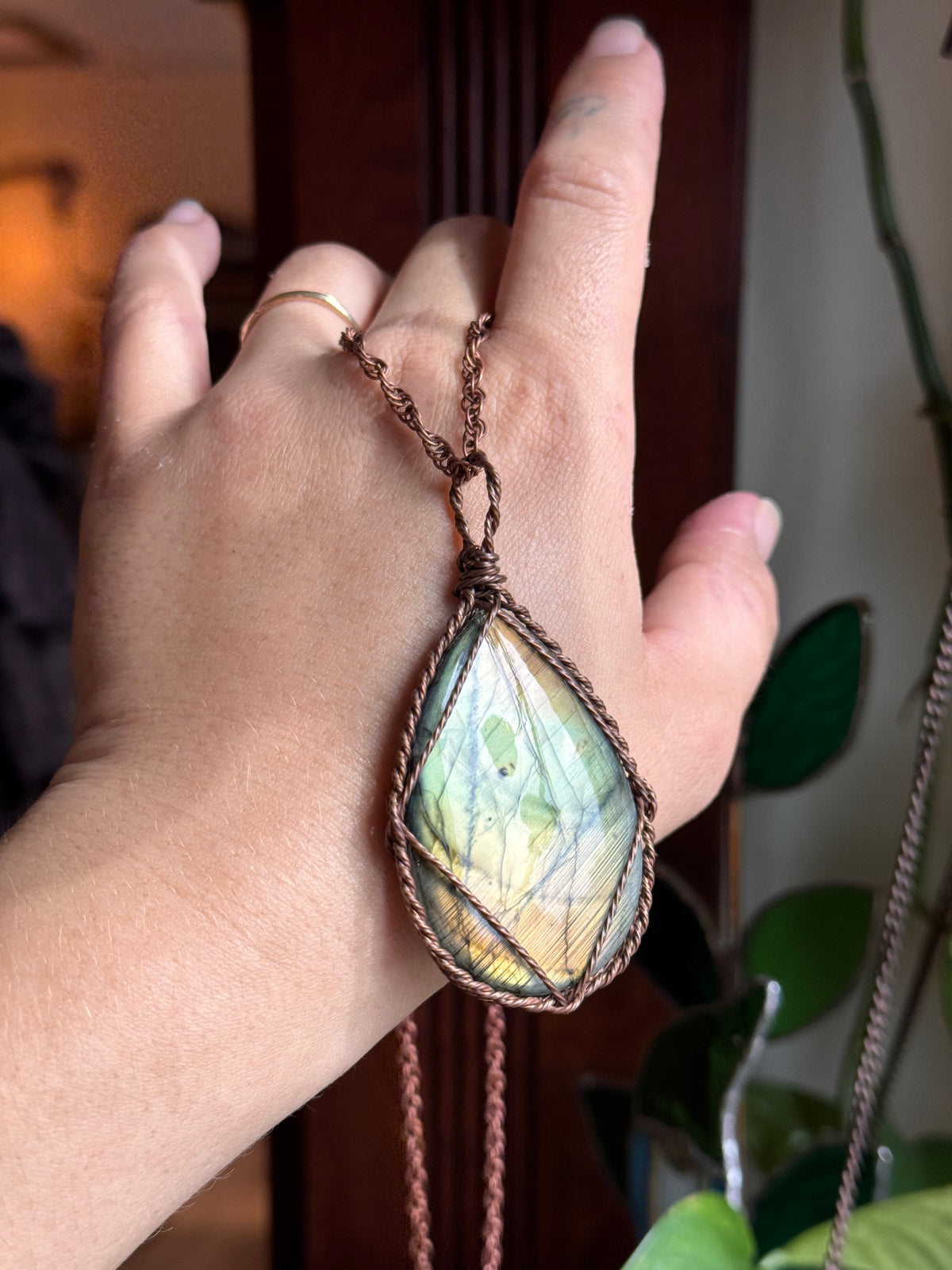 Golden Mystic Labradorite Medallion