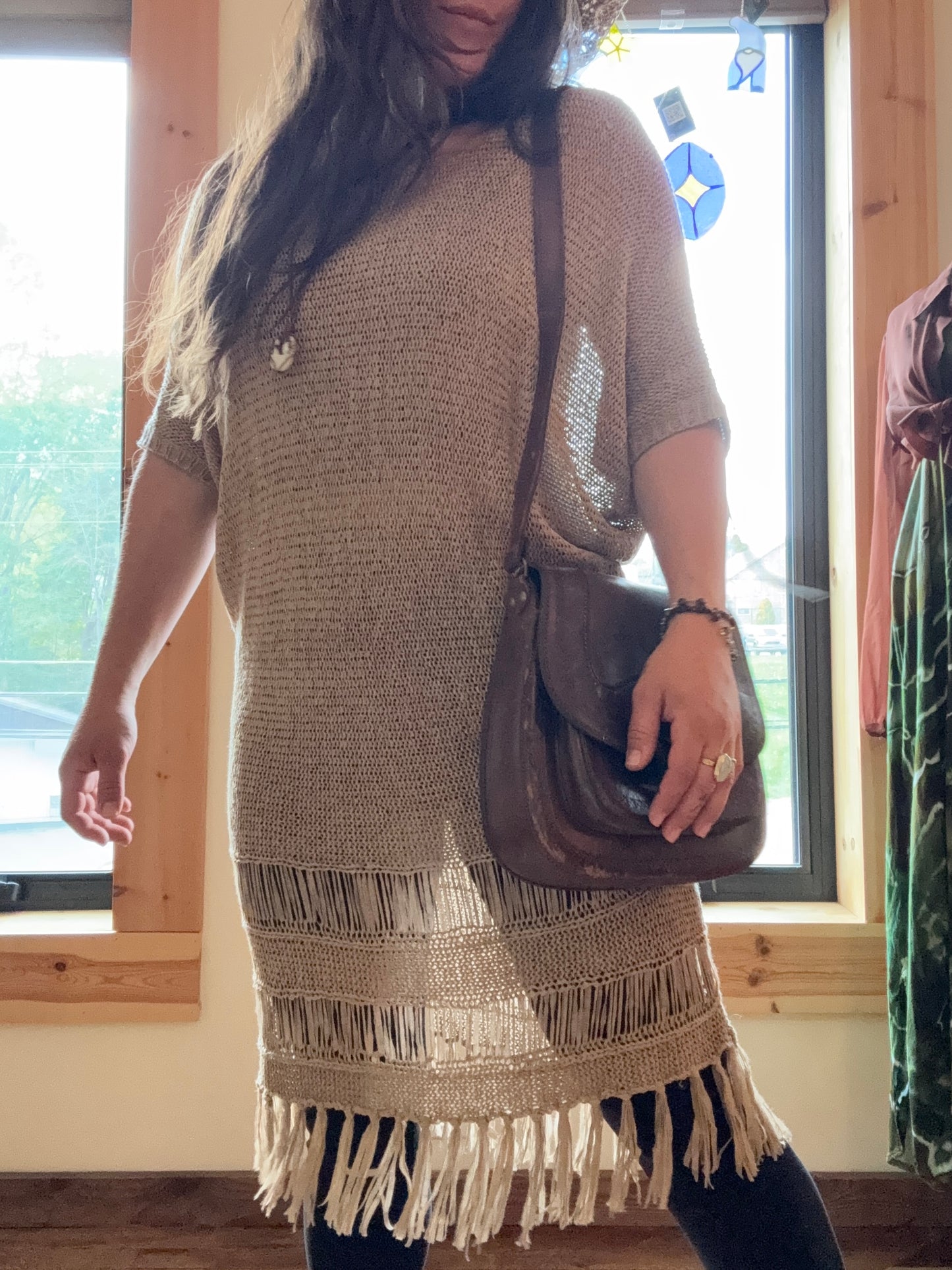 S-XL knit fringe dress