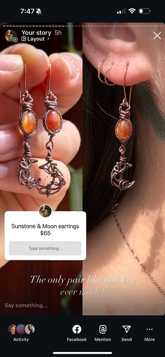 Sunstone and Moon earrings
