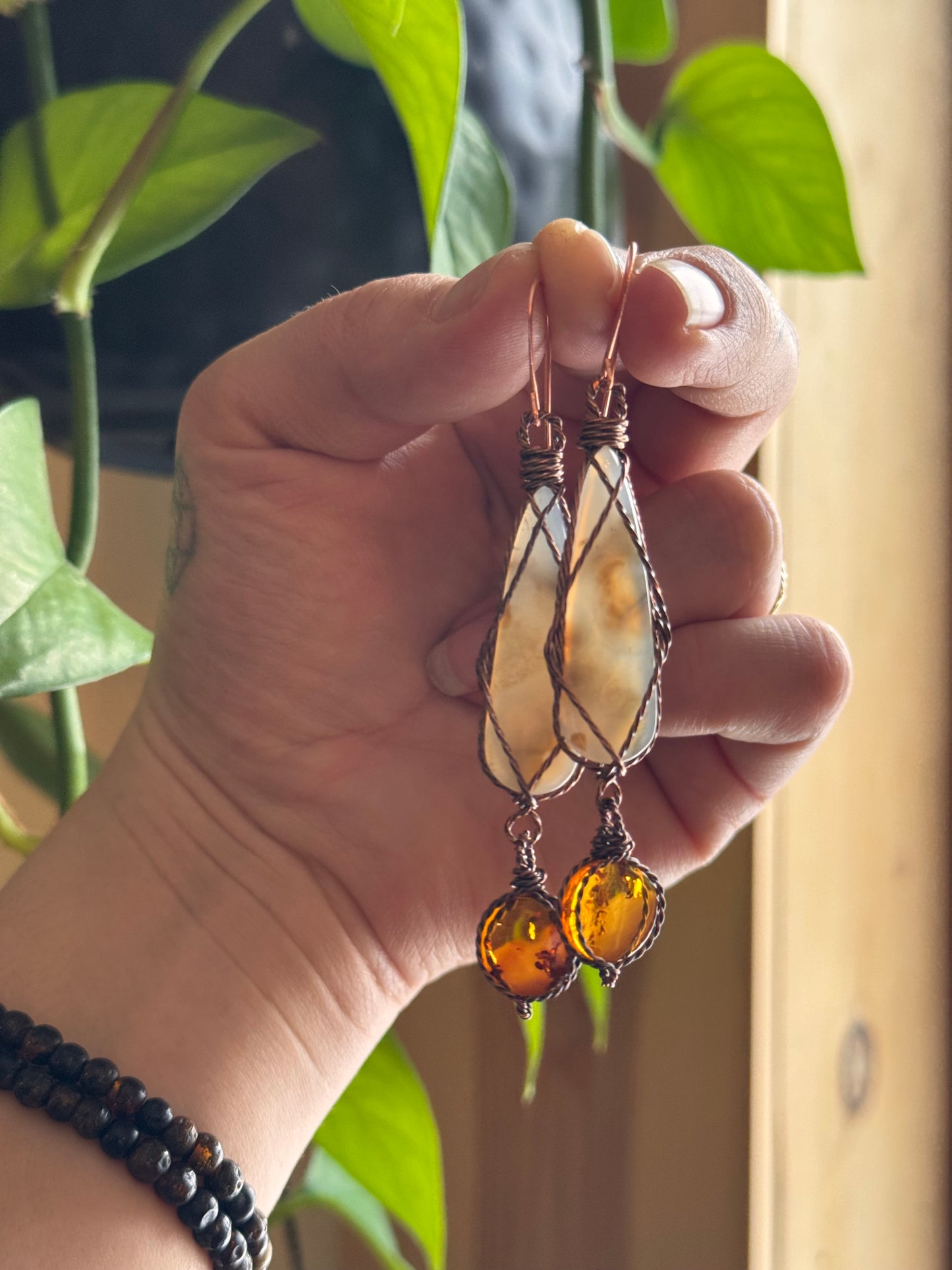 Montana agate and amber earrings