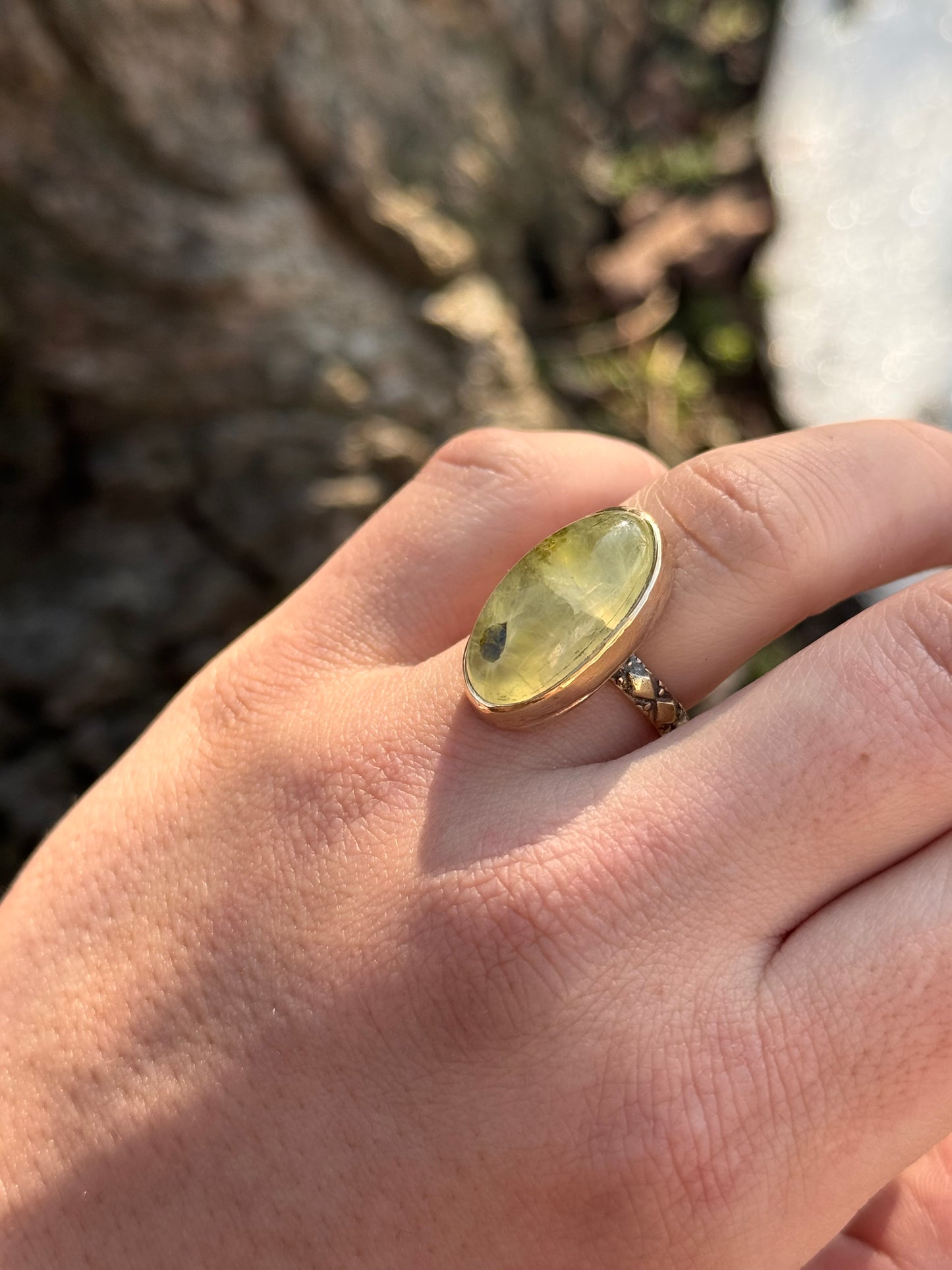 Brass Prehnite Ring ~size 7