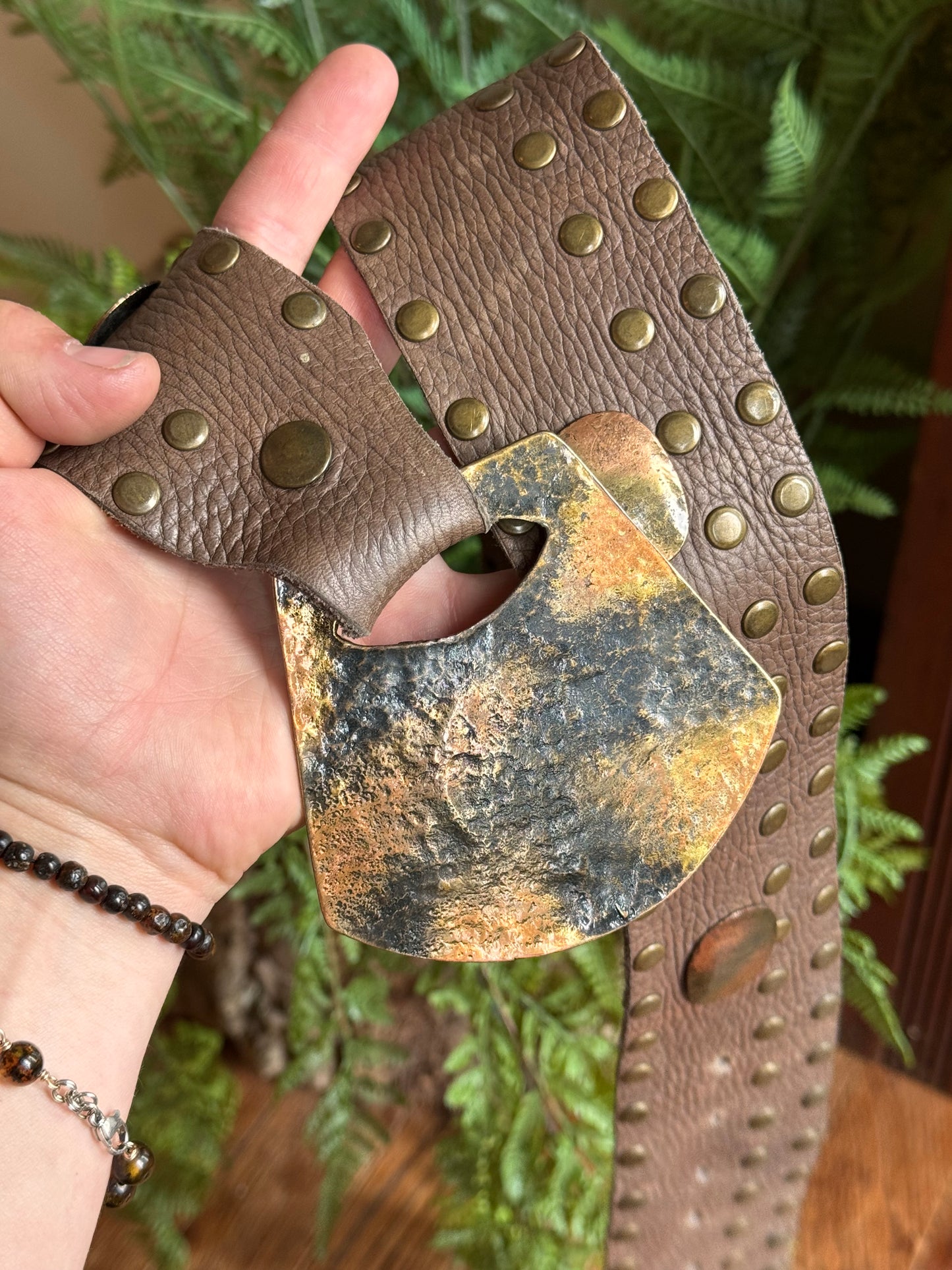 Size L Brass Studded leather belt
