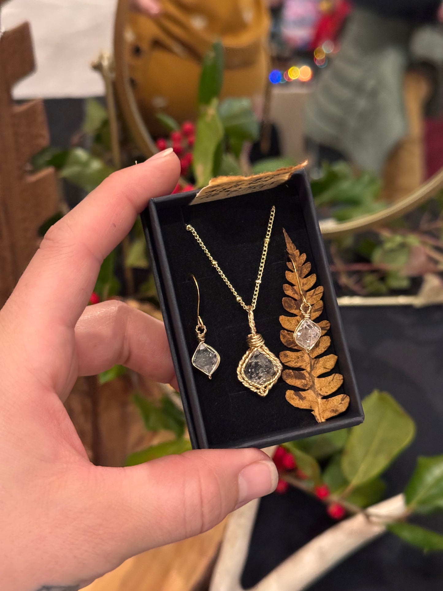 14k gold Herkimer Diamond gift set