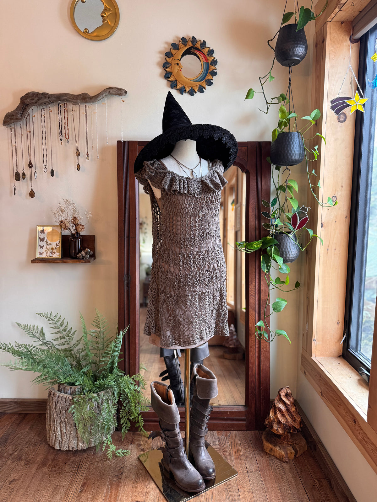 Size M/L rabbit hair brown knit off the shoulder dress